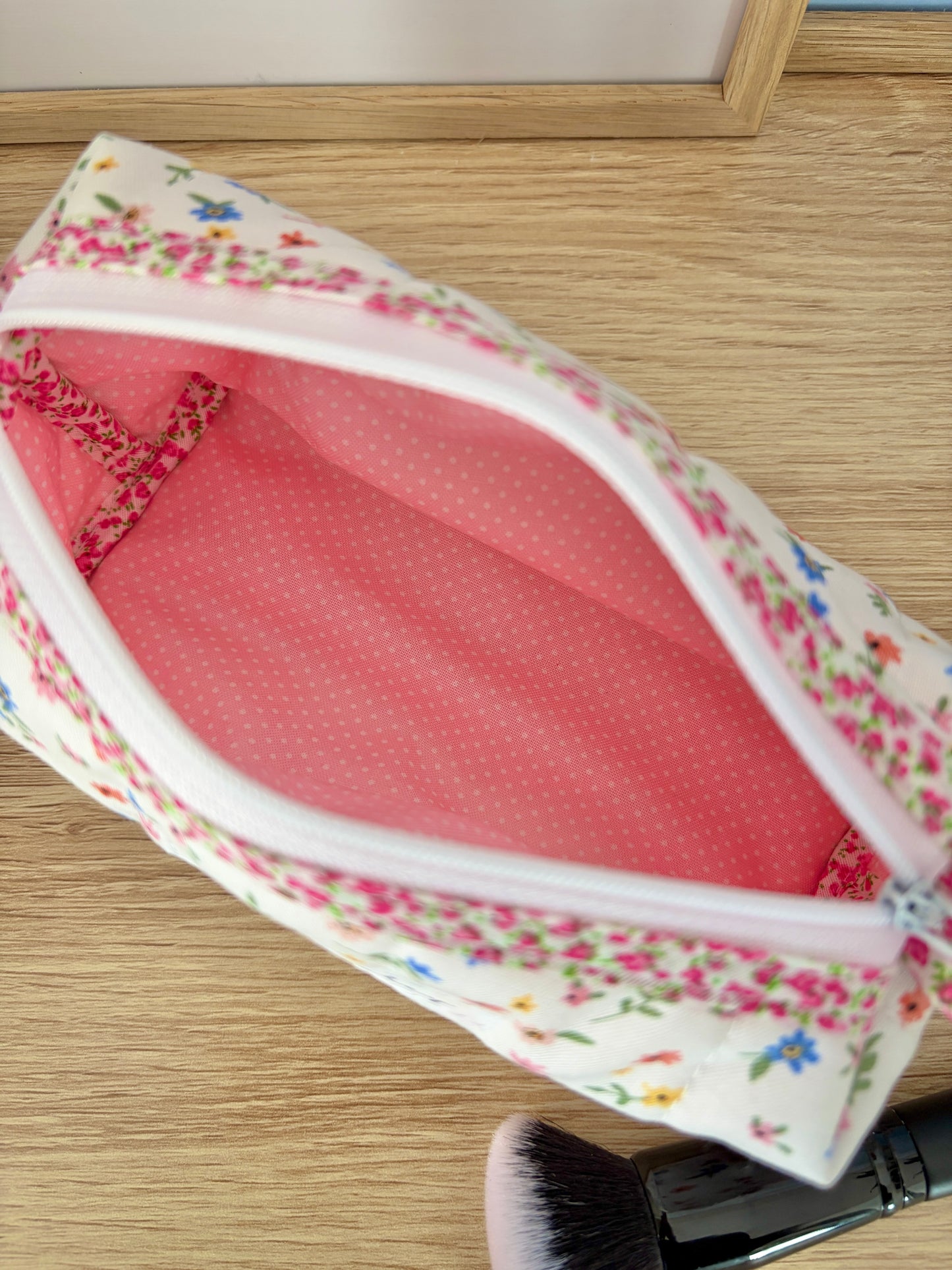Mini Colorful Flowers Colorblock Bag - Pink Floral/White Dots