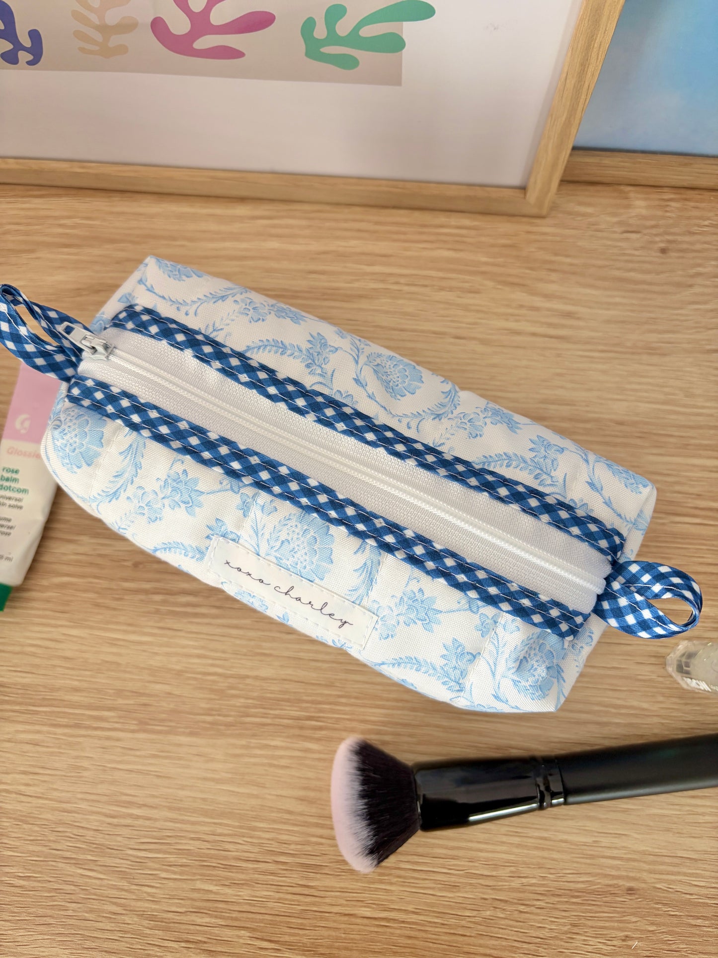 Vintage Blue Colorblock Bag - Blue/White