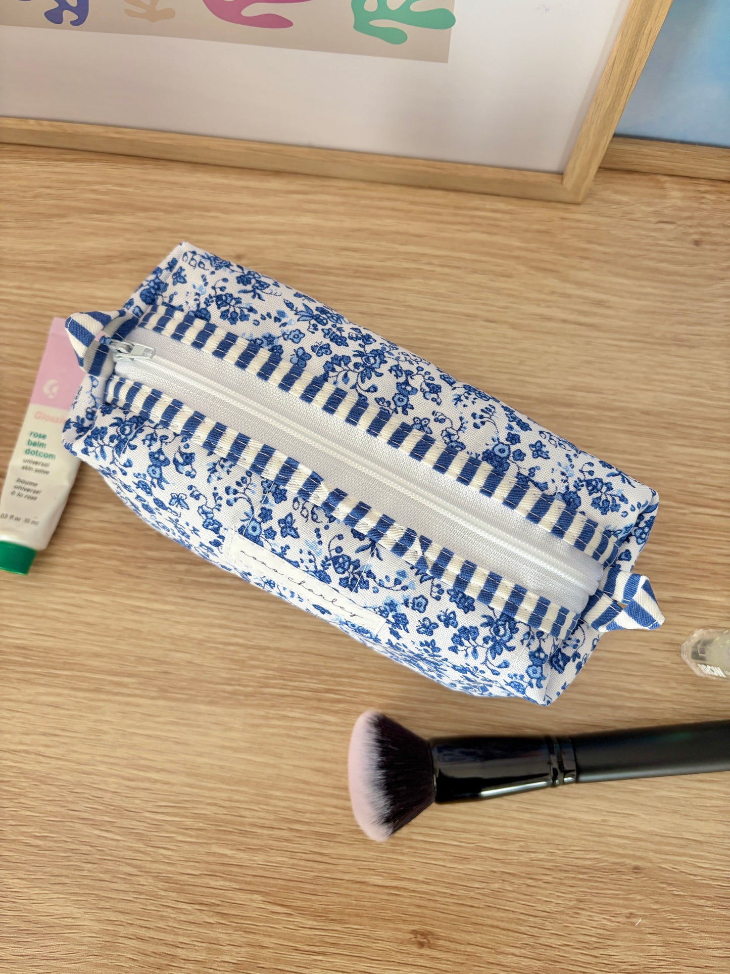 Royal Blue Floral Colorblock Bag - Blue/White