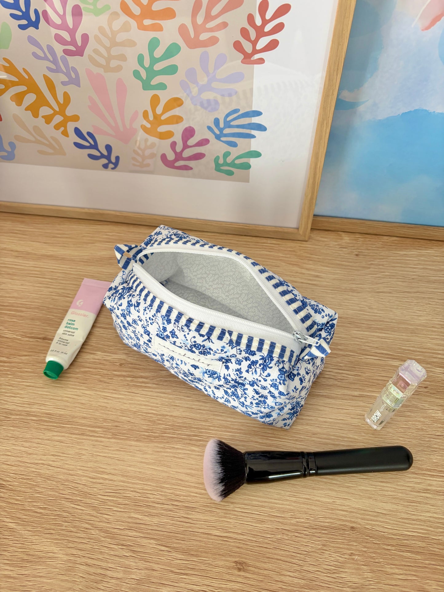 Royal Blue Floral Colorblock Bag - Blue/White