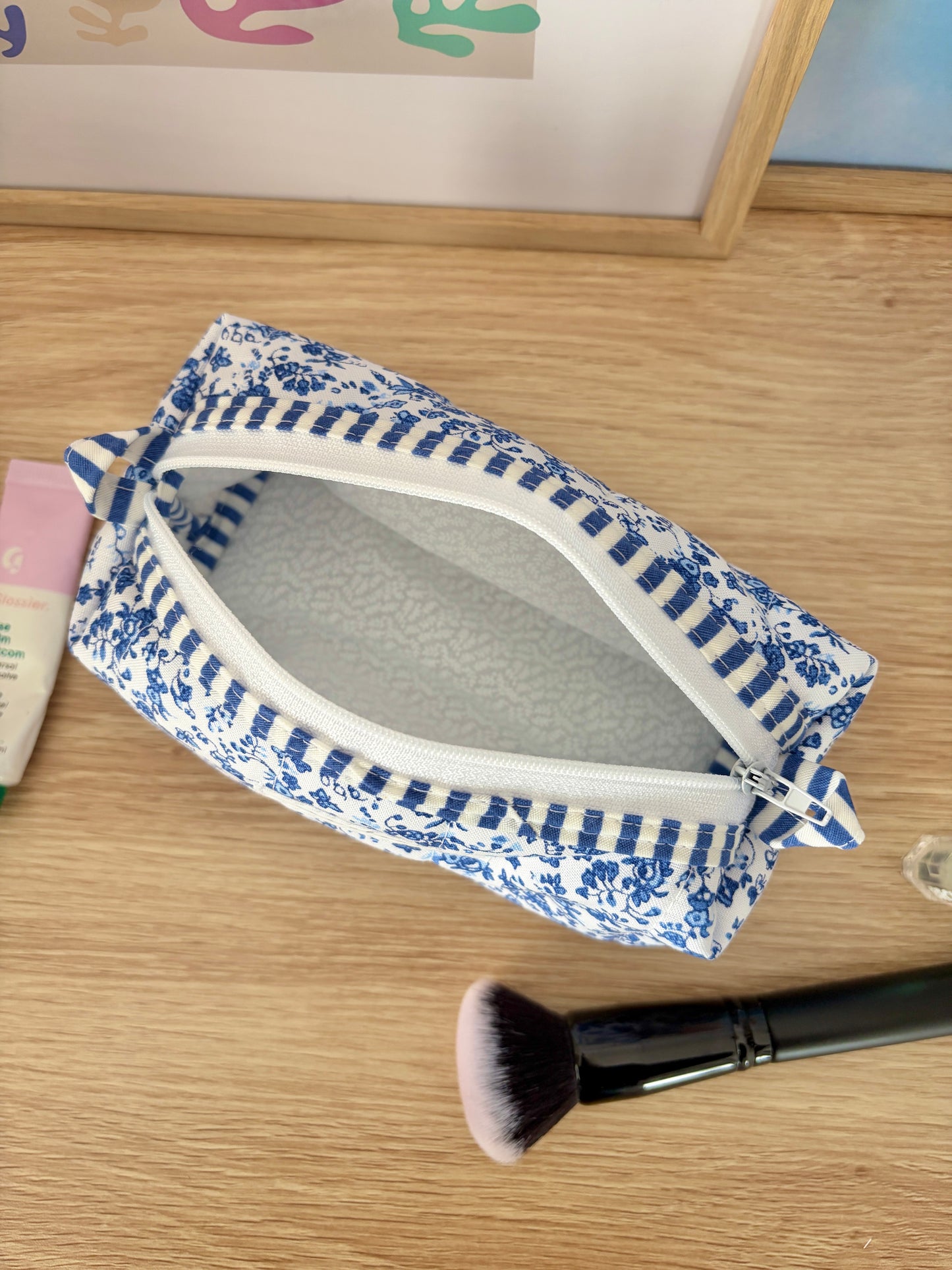 Royal Blue Floral Colorblock Bag - Blue/White