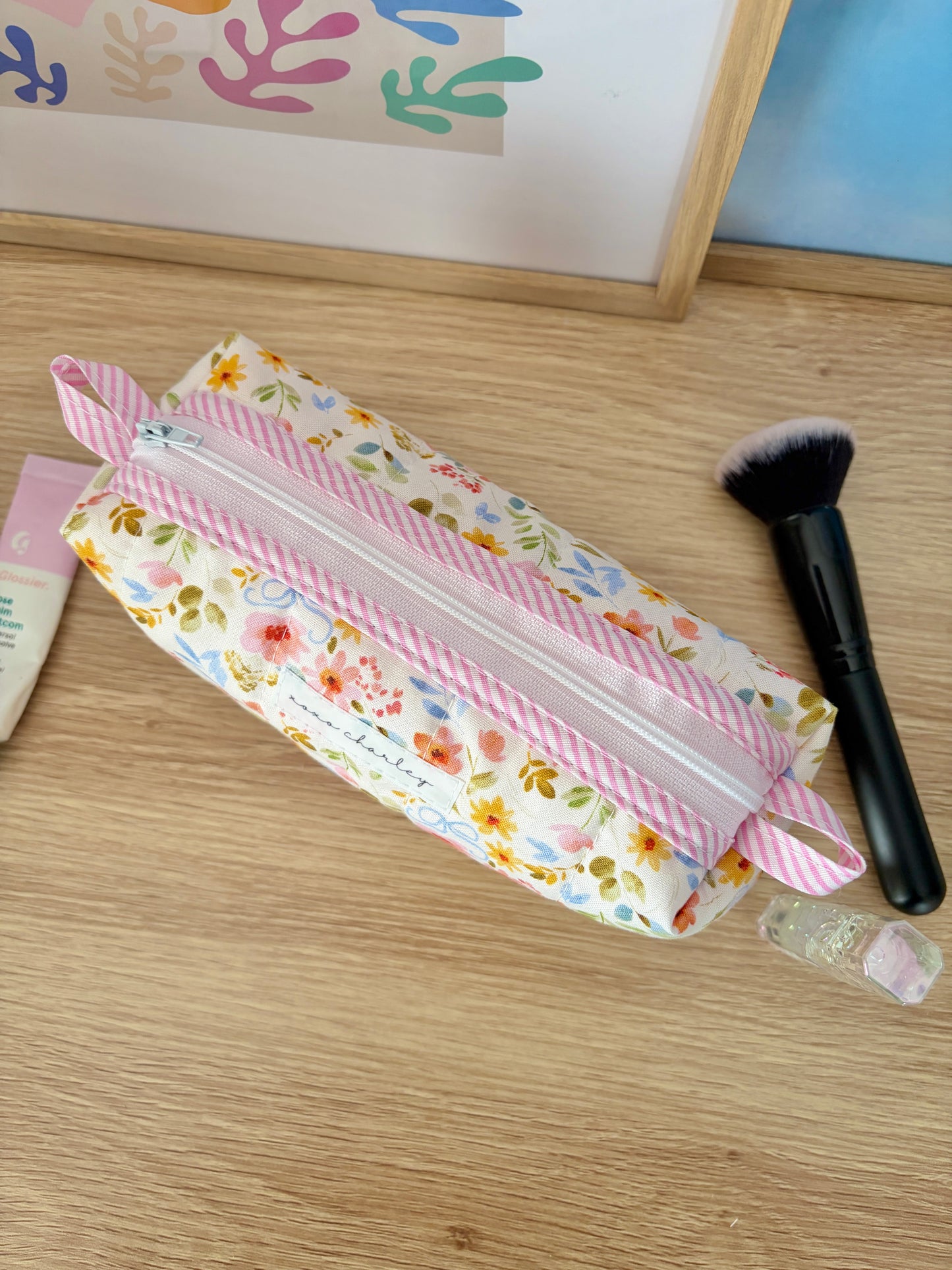 Bright Floral Colorblock Bag - Pink/White Dots