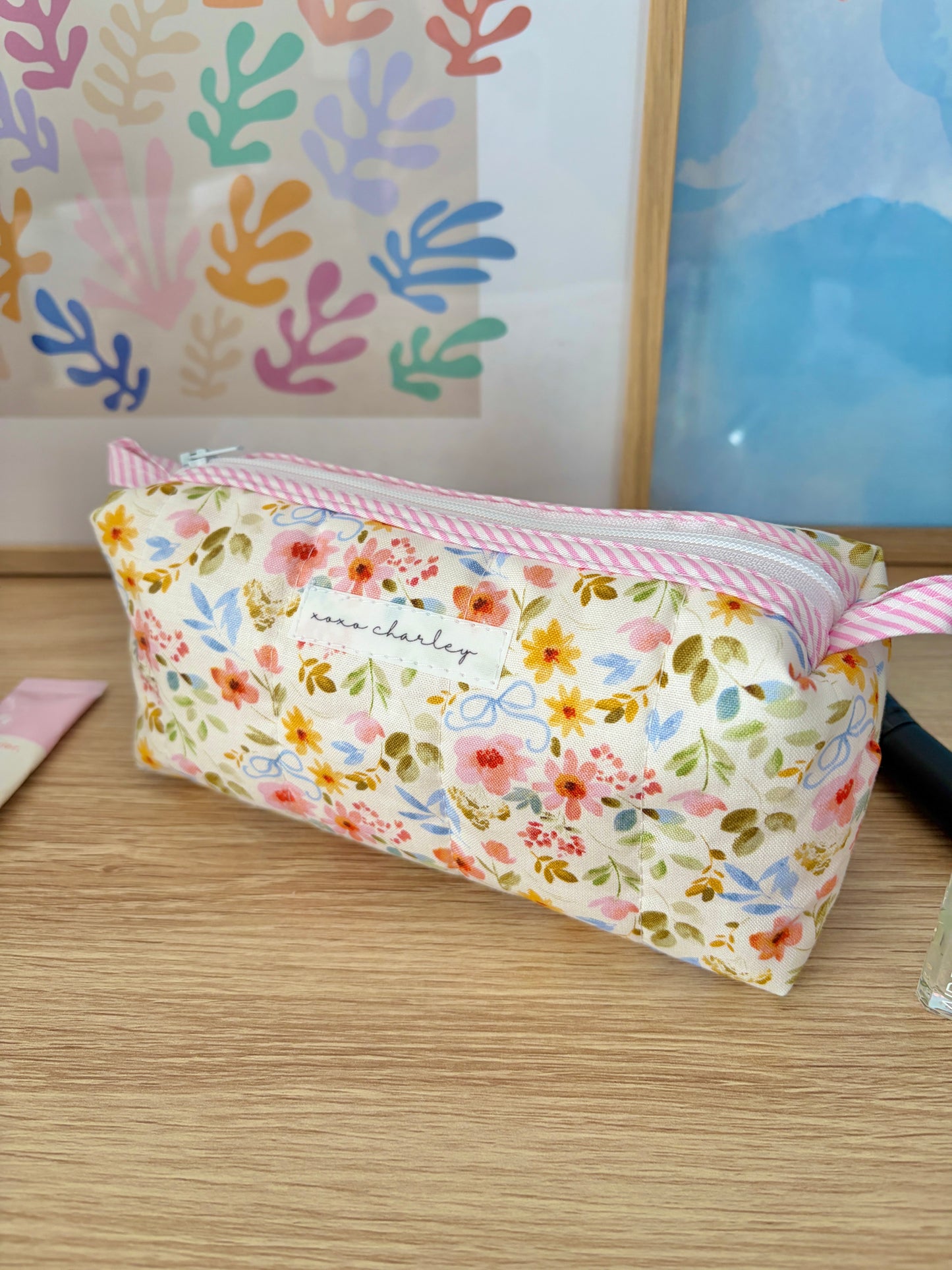 Bright Floral Colorblock Bag - Pink/White Dots