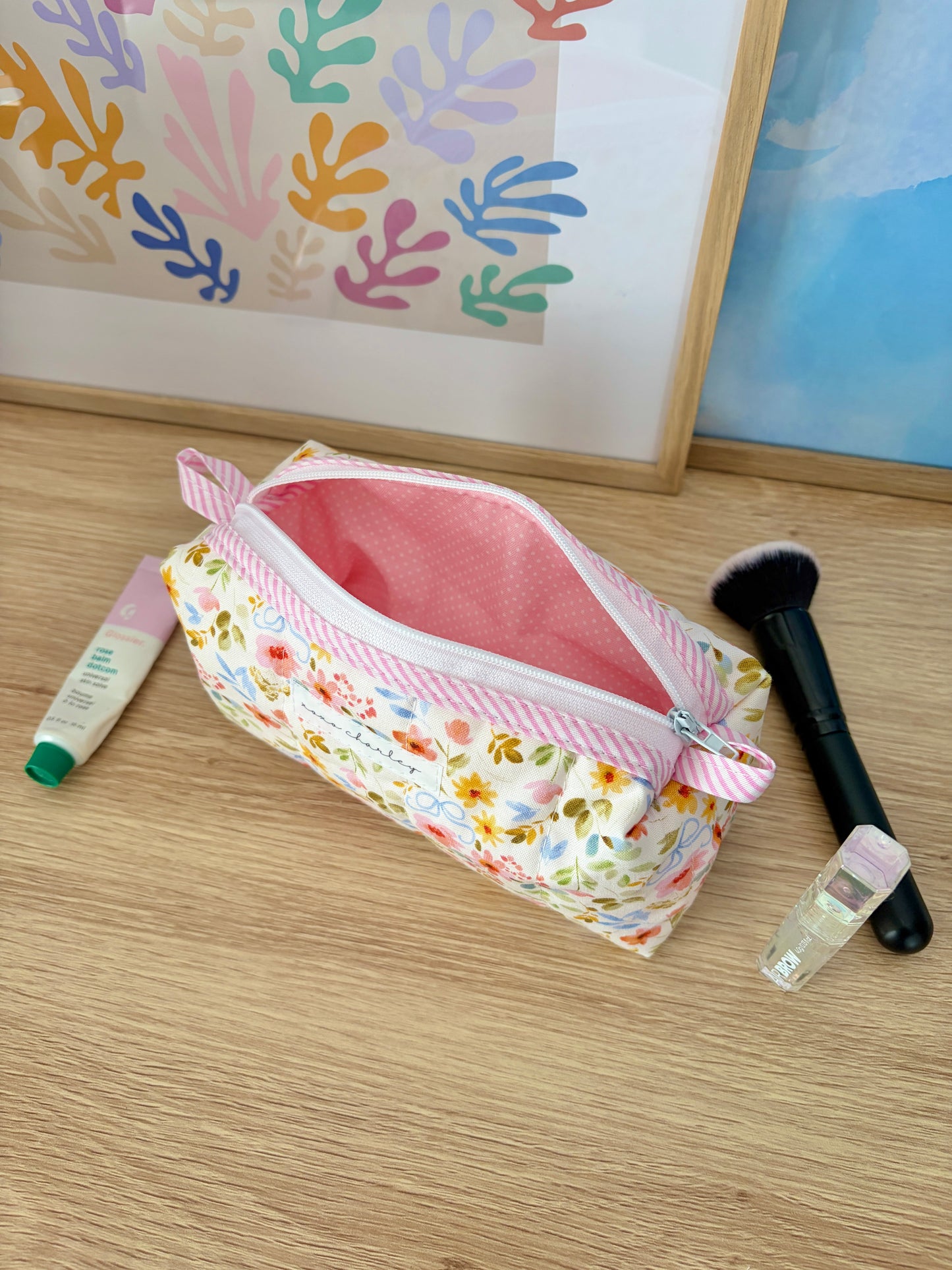 Bright Floral Colorblock Bag - Pink/White Dots