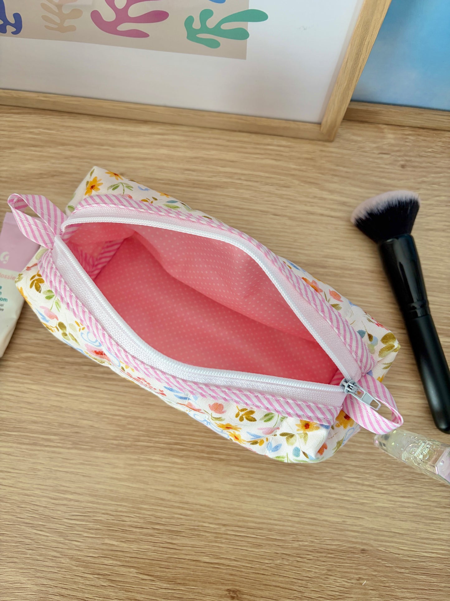 Bright Floral Colorblock Bag - Pink/White Dots