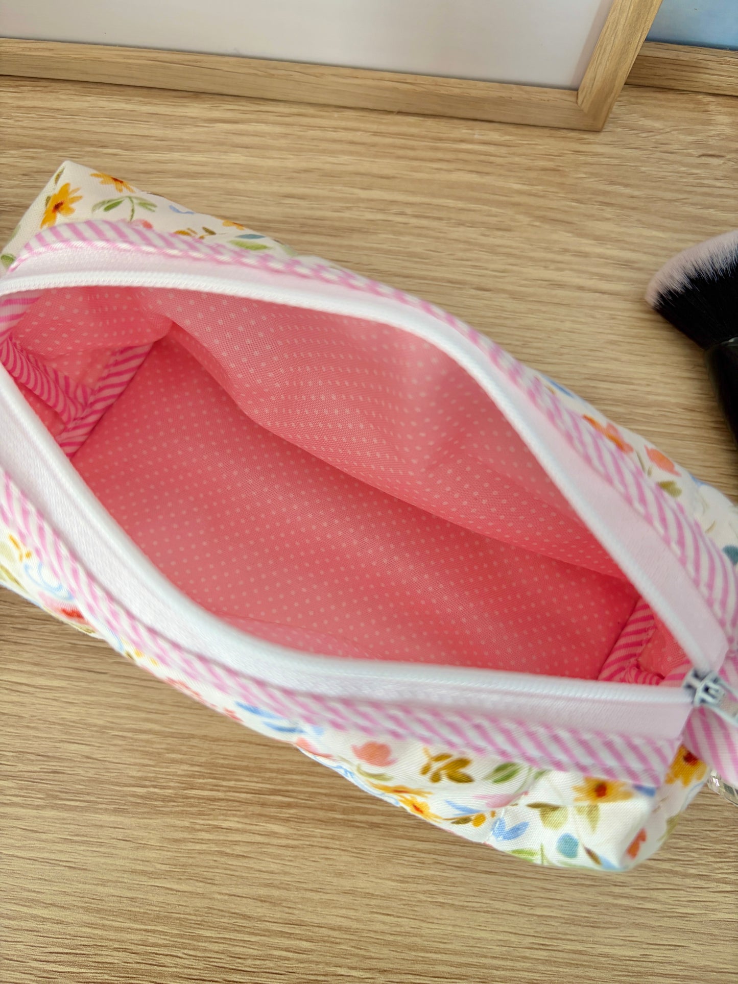 Bright Floral Colorblock Bag - Pink/White Dots