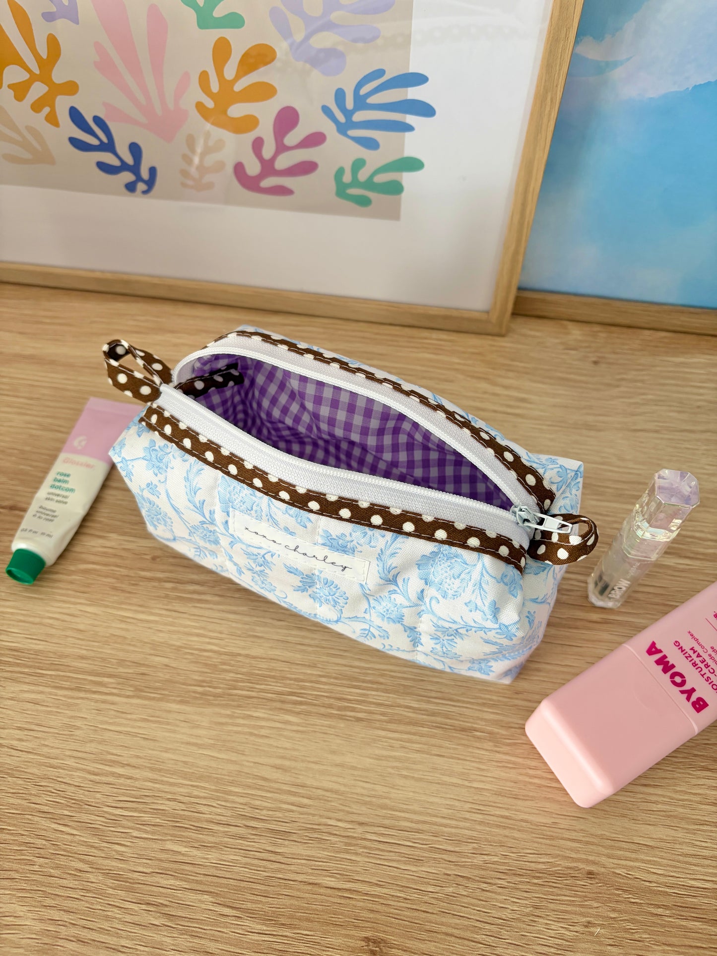 Vintage Blue Colorblock Bag - Brown/Purple Gingham