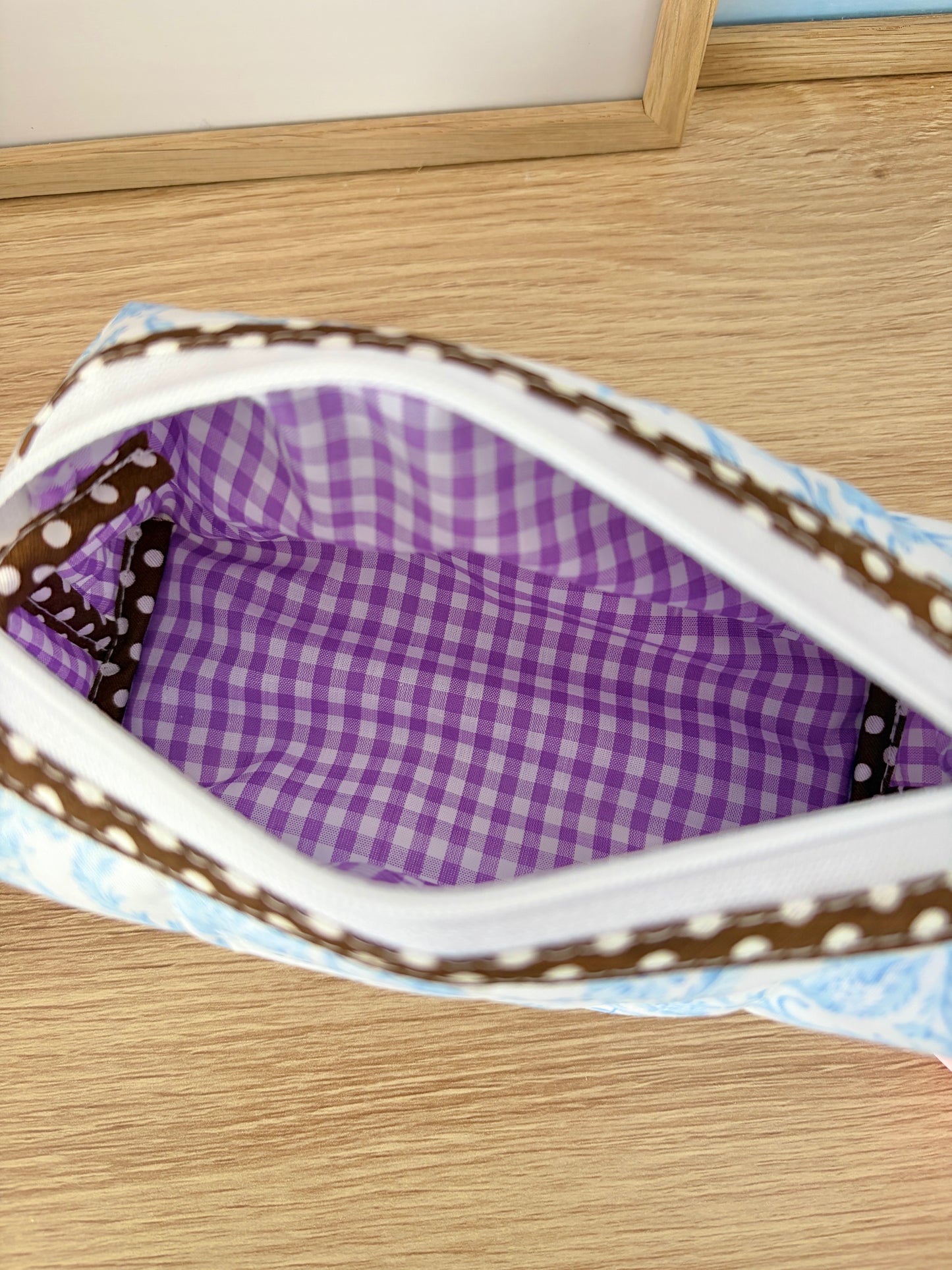 Vintage Blue Colorblock Bag - Brown/Purple Gingham