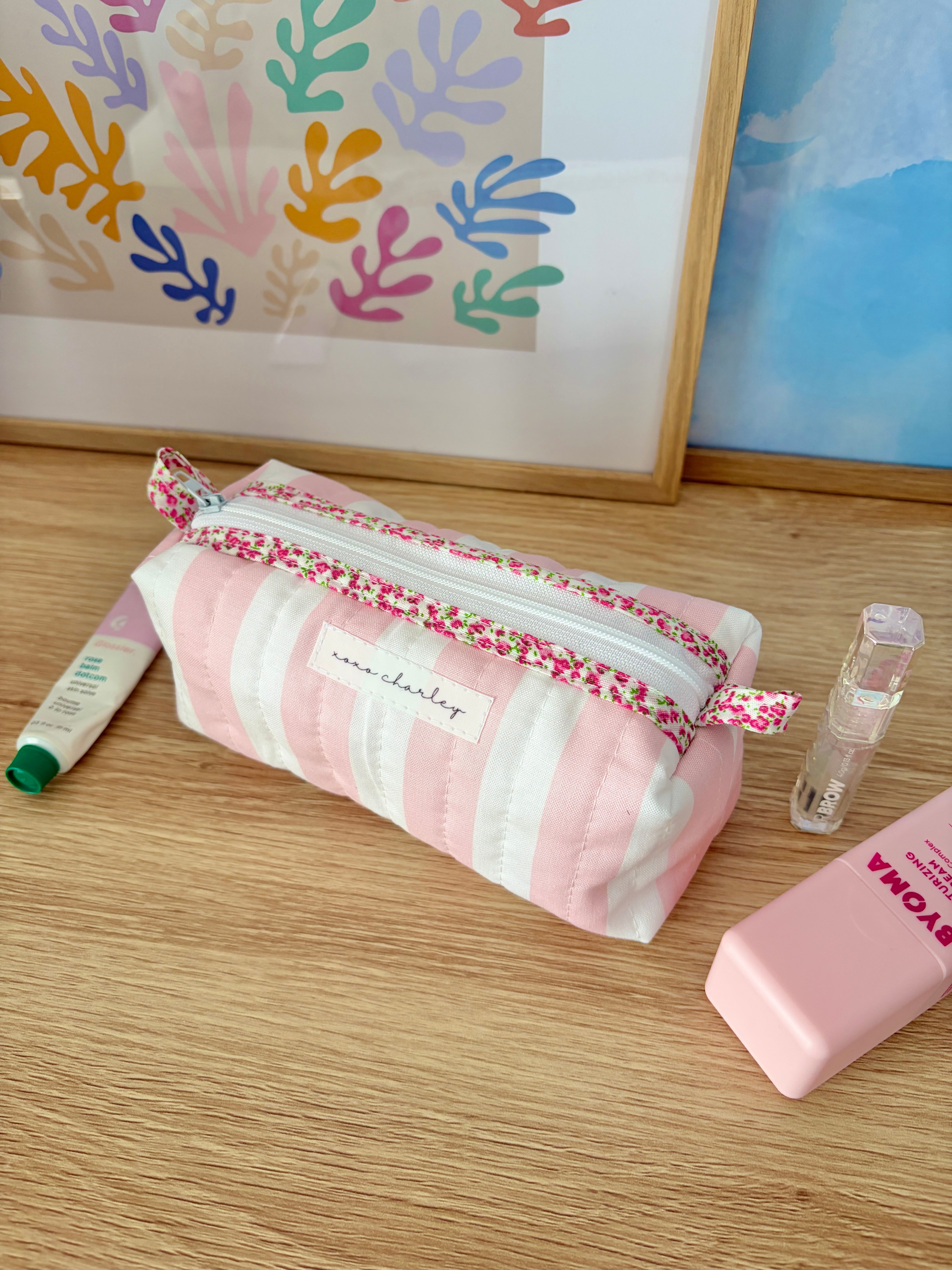 Pink & White Stripes Colorblock Bag - Pink Floral/White