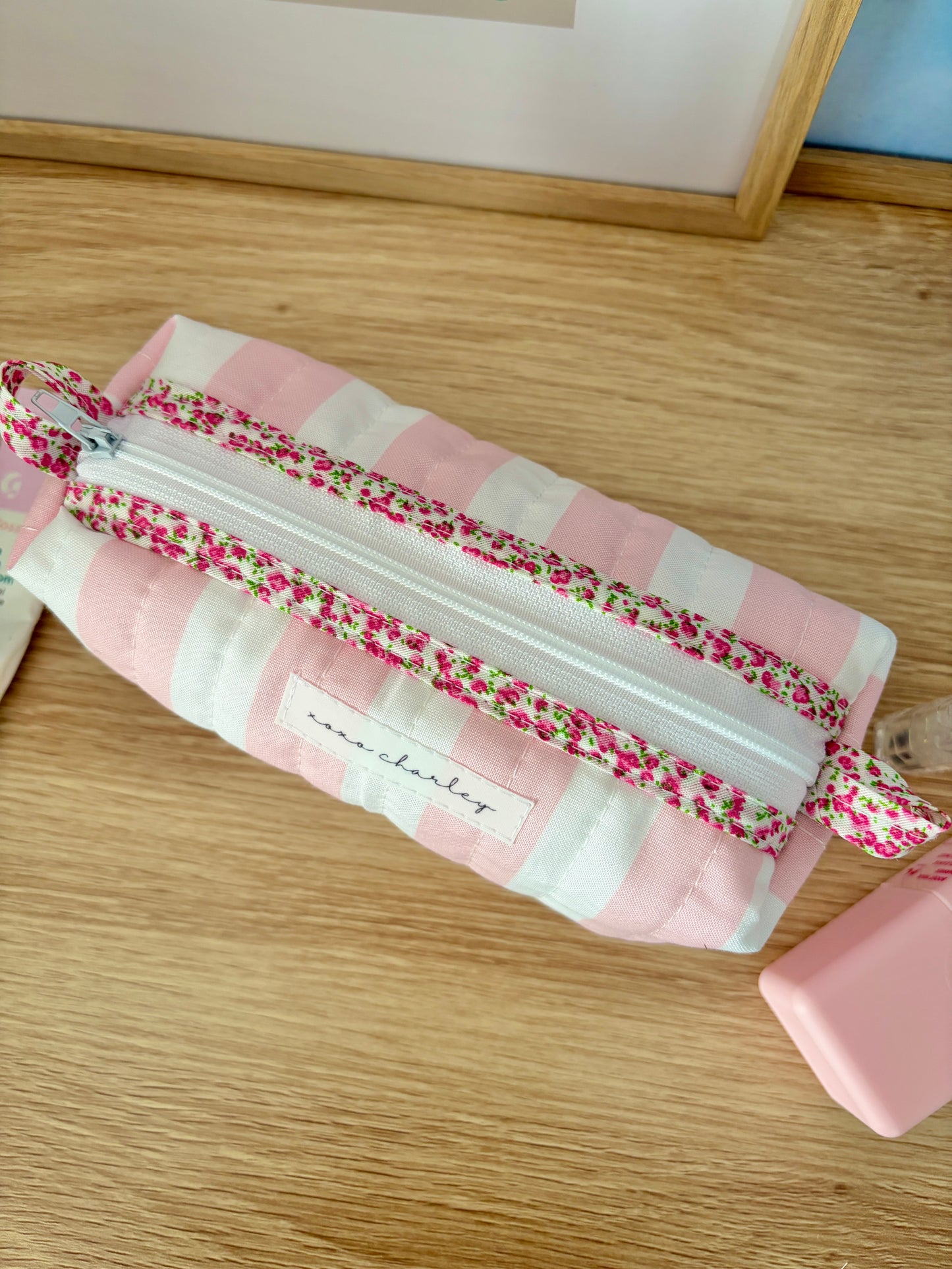 Pink & White Stripes Colorblock Bag - Pink Floral/White
