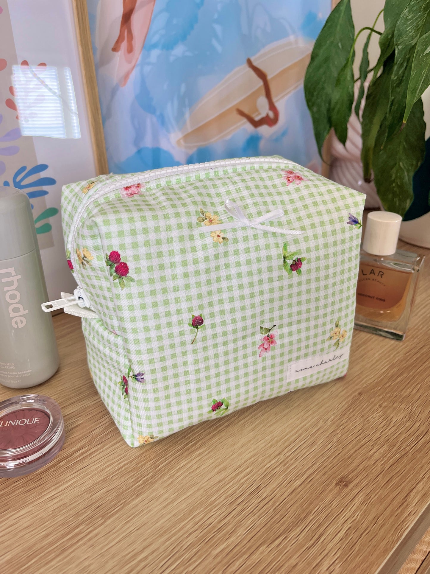 The Eden Makeup Bag with white bow