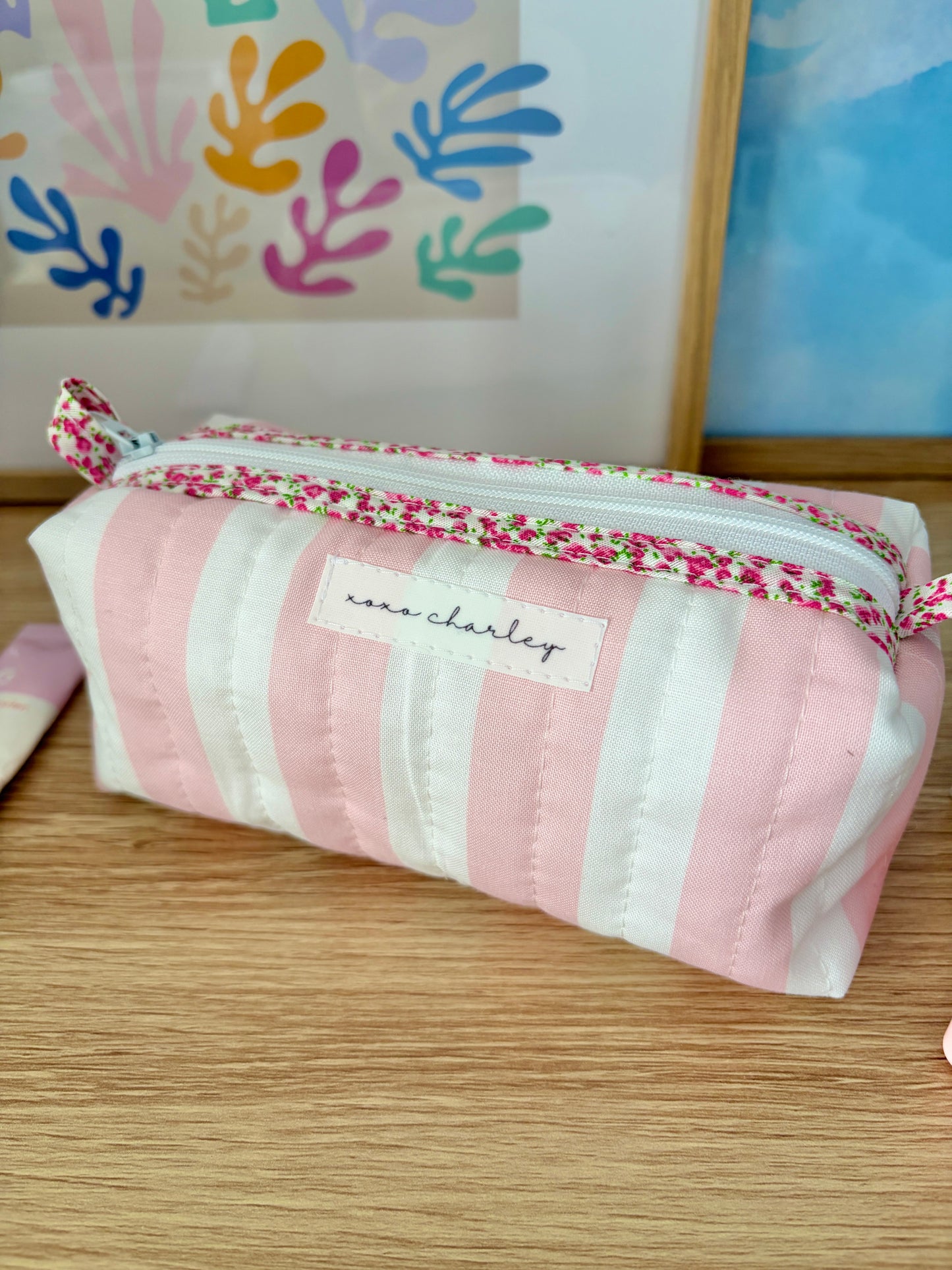 Pink & White Stripes Colorblock Bag - Pink Floral/White