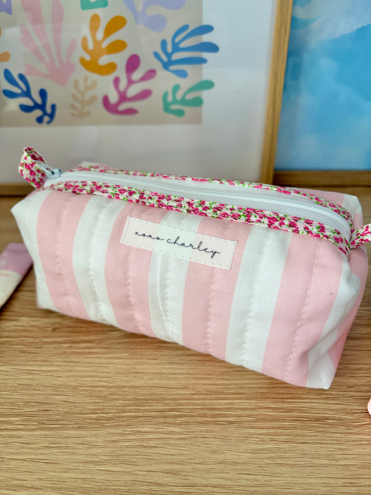 Pink & White Stripes Colorblock Bag - Pink Floral/White