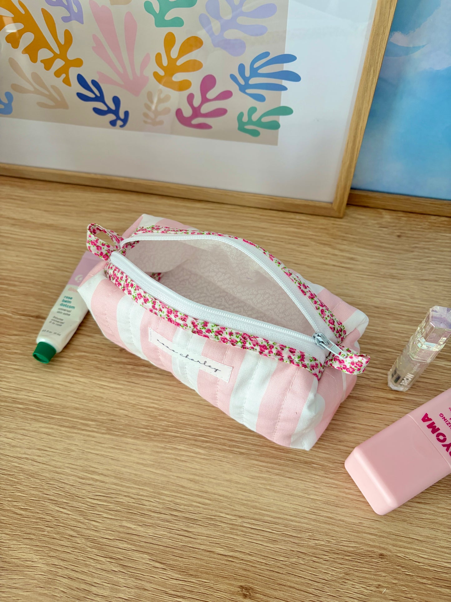 Pink & White Stripes Colorblock Bag - Pink Floral/White