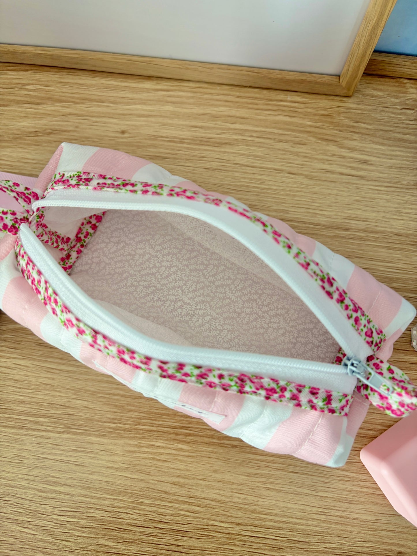 Pink & White Stripes Colorblock Bag - Pink Floral/White
