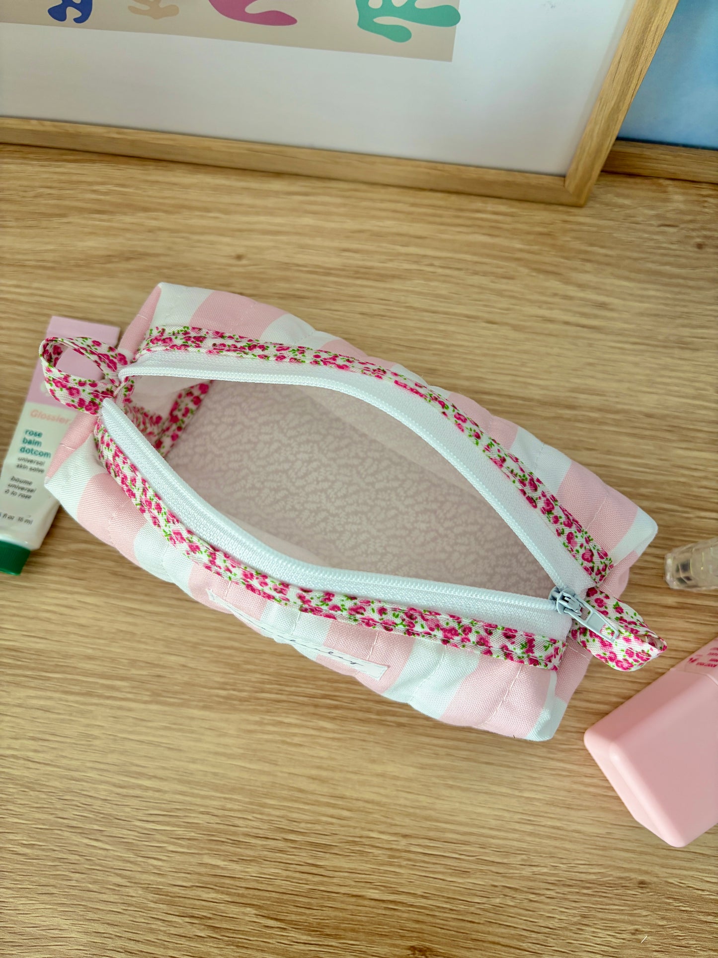 Pink & White Stripes Colorblock Bag - Pink Floral/White