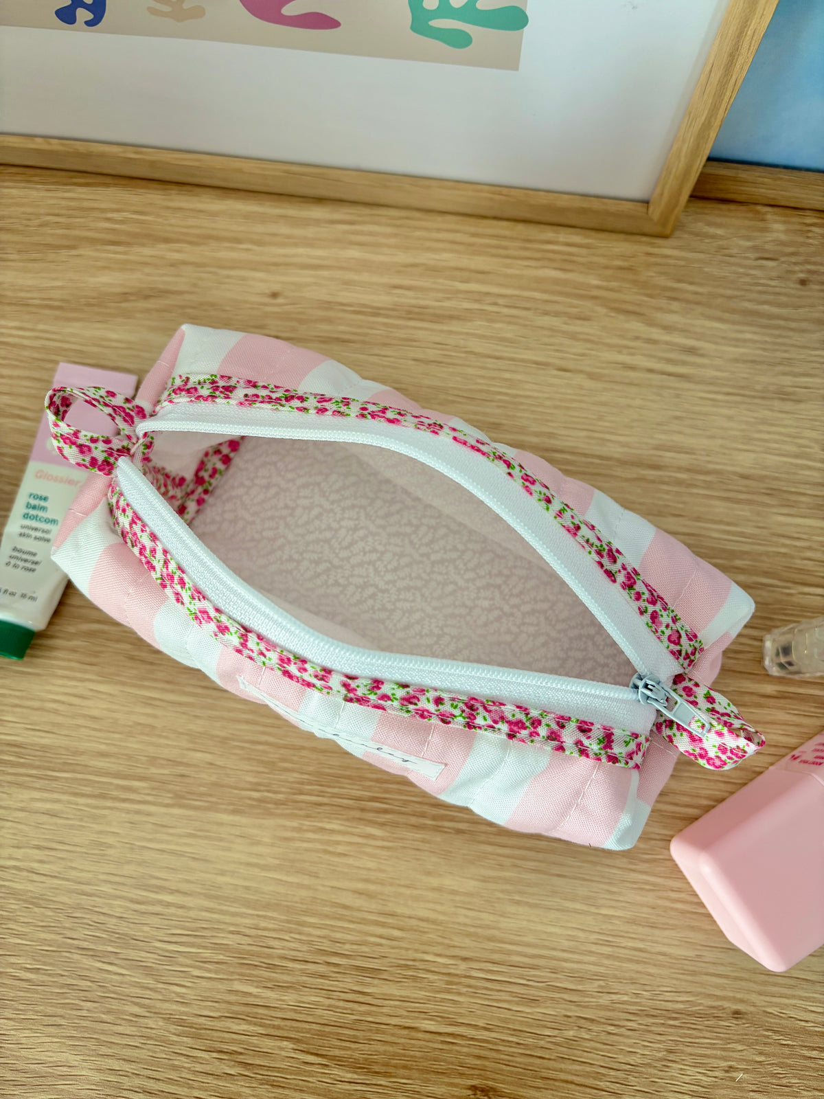 Pink & White Stripes Colorblock Bag - Pink Floral/White
