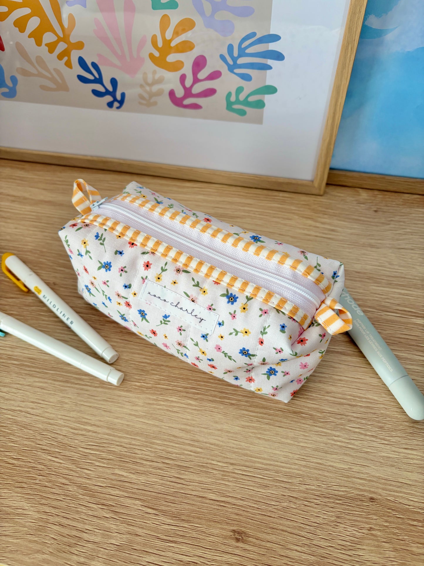 Mini Colorful Flowers Colorblock Bag - Yellow/Pink Gingham