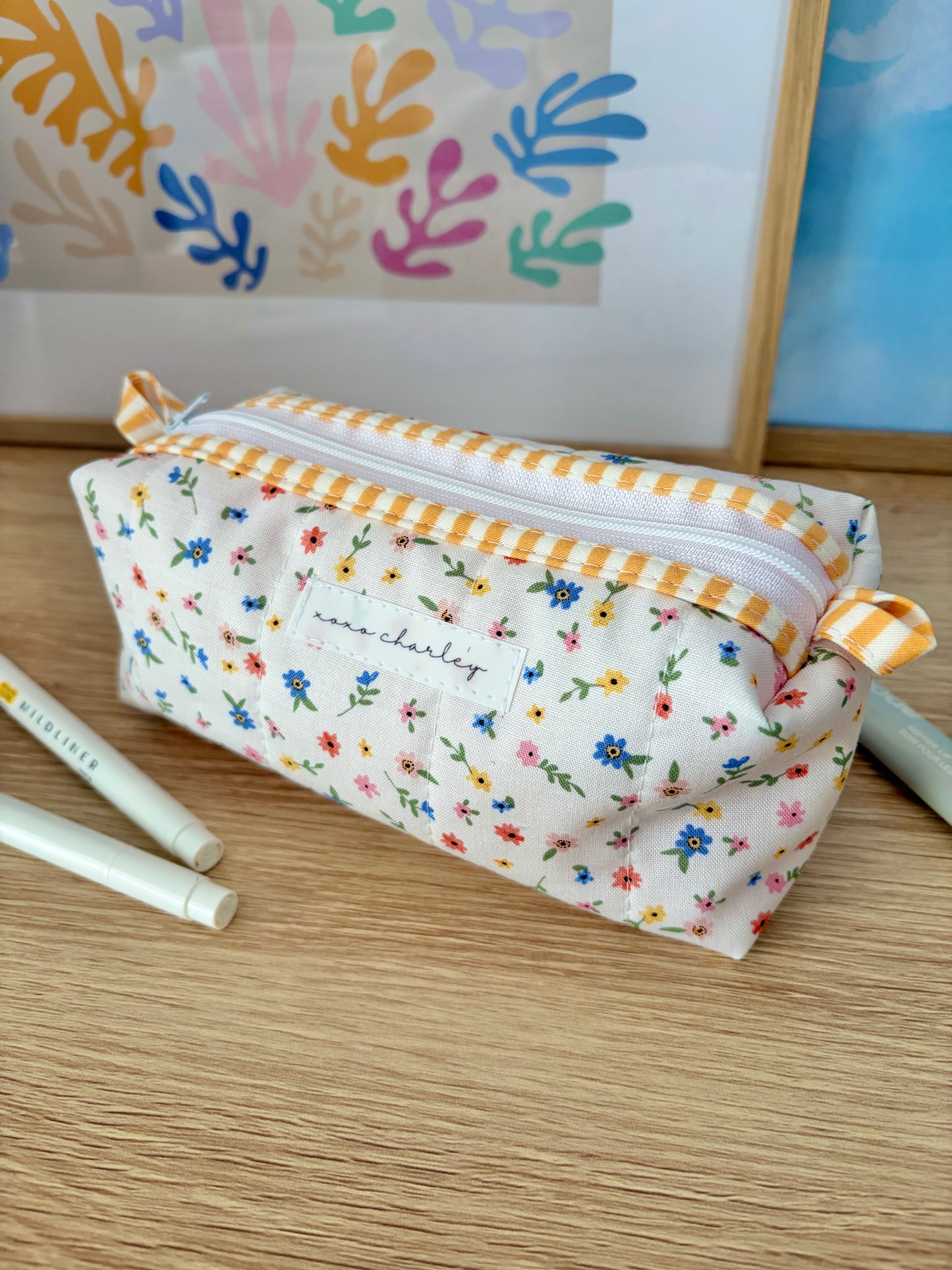 Mini Colorful Flowers Colorblock Bag - Yellow/Pink Gingham