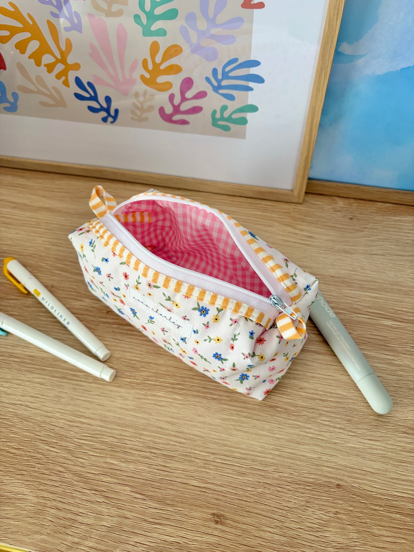 Mini Colorful Flowers Colorblock Bag - Yellow/Pink Gingham