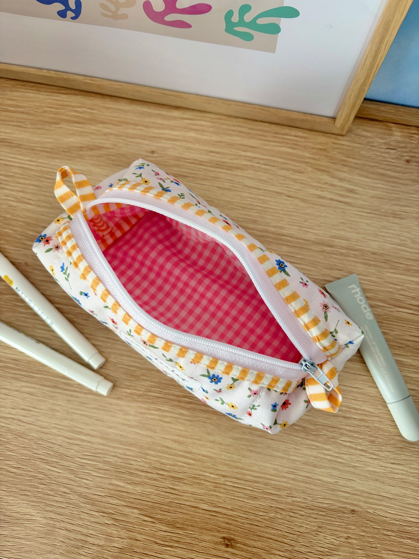 Mini Colorful Flowers Colorblock Bag - Yellow/Pink Gingham