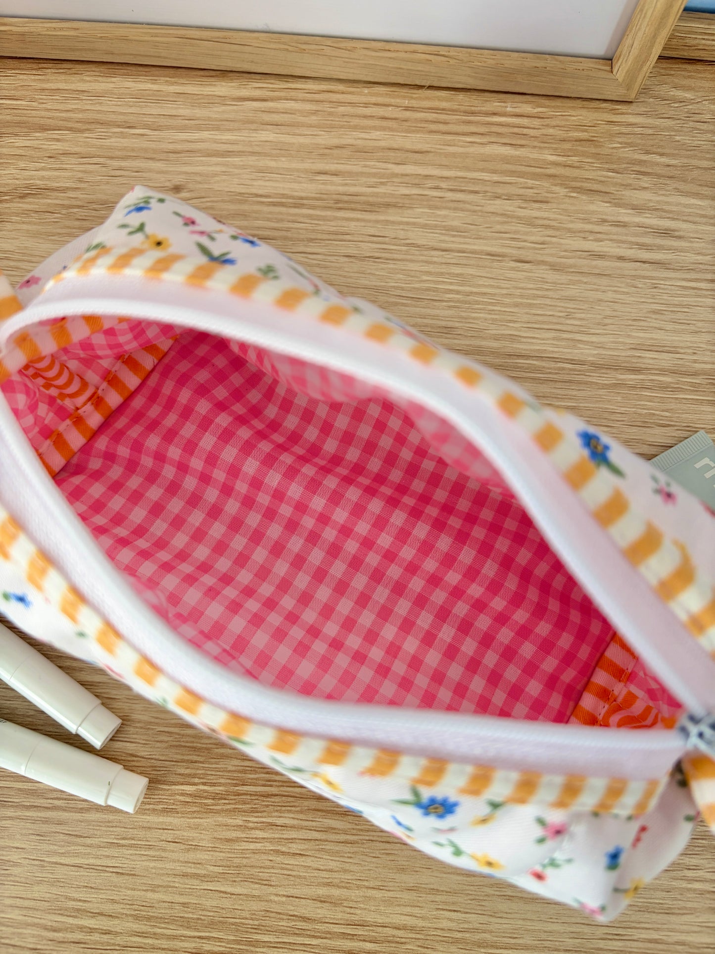 Mini Colorful Flowers Colorblock Bag - Yellow/Pink Gingham