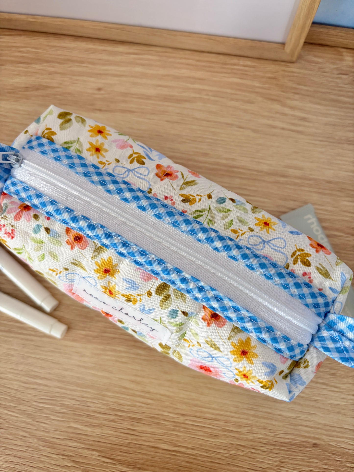 Bright Floral Colorblock Bag - Blue/White