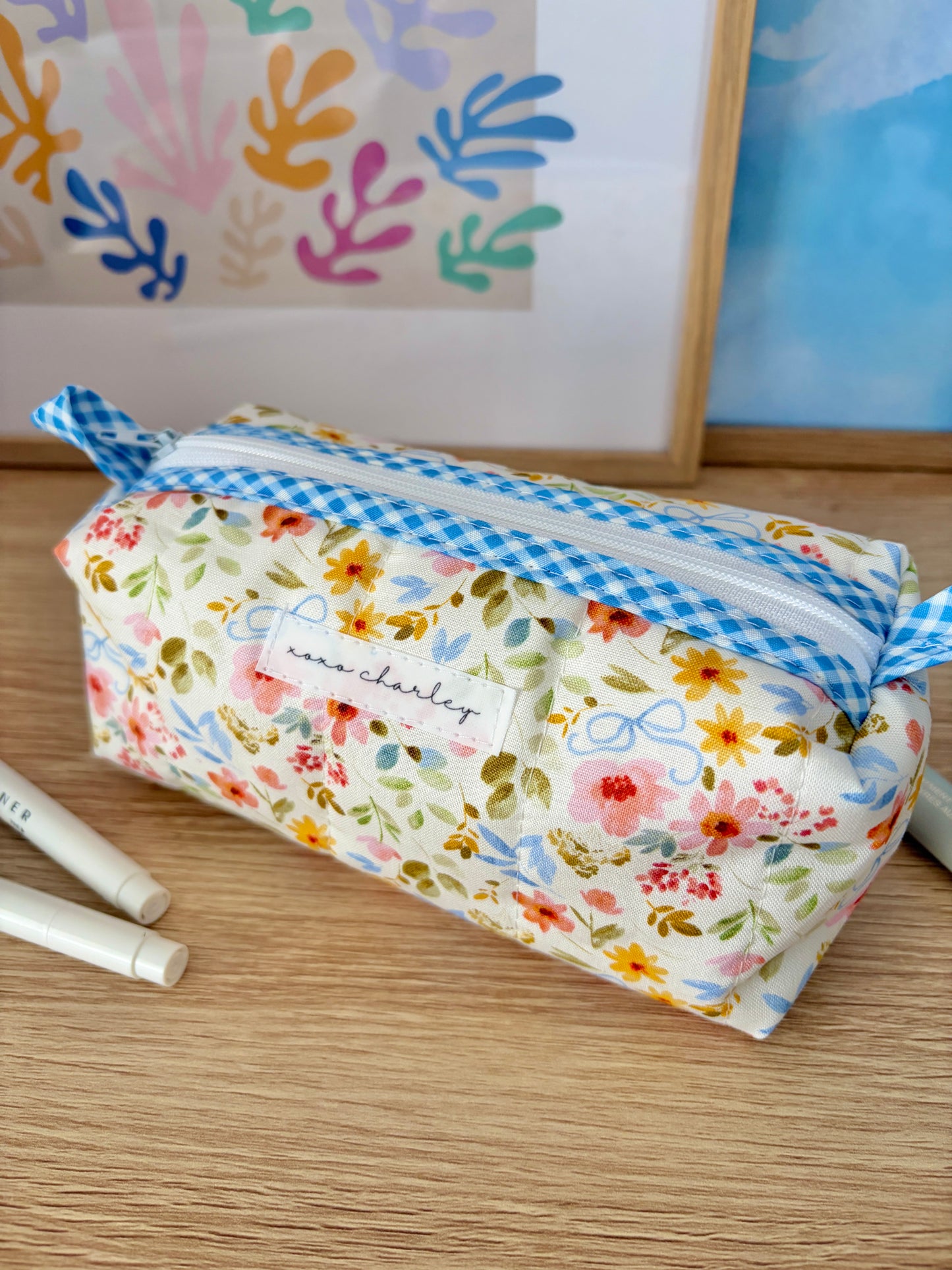 Bright Floral Colorblock Bag - Blue/White