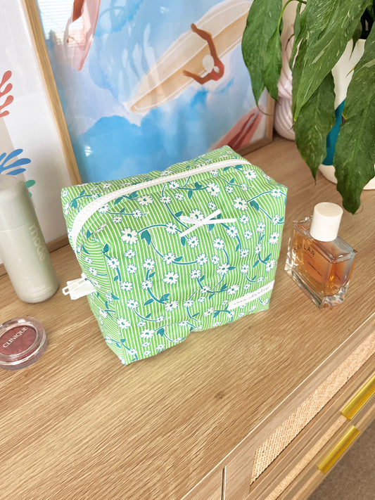The Ivy Makeup Bag with white bow