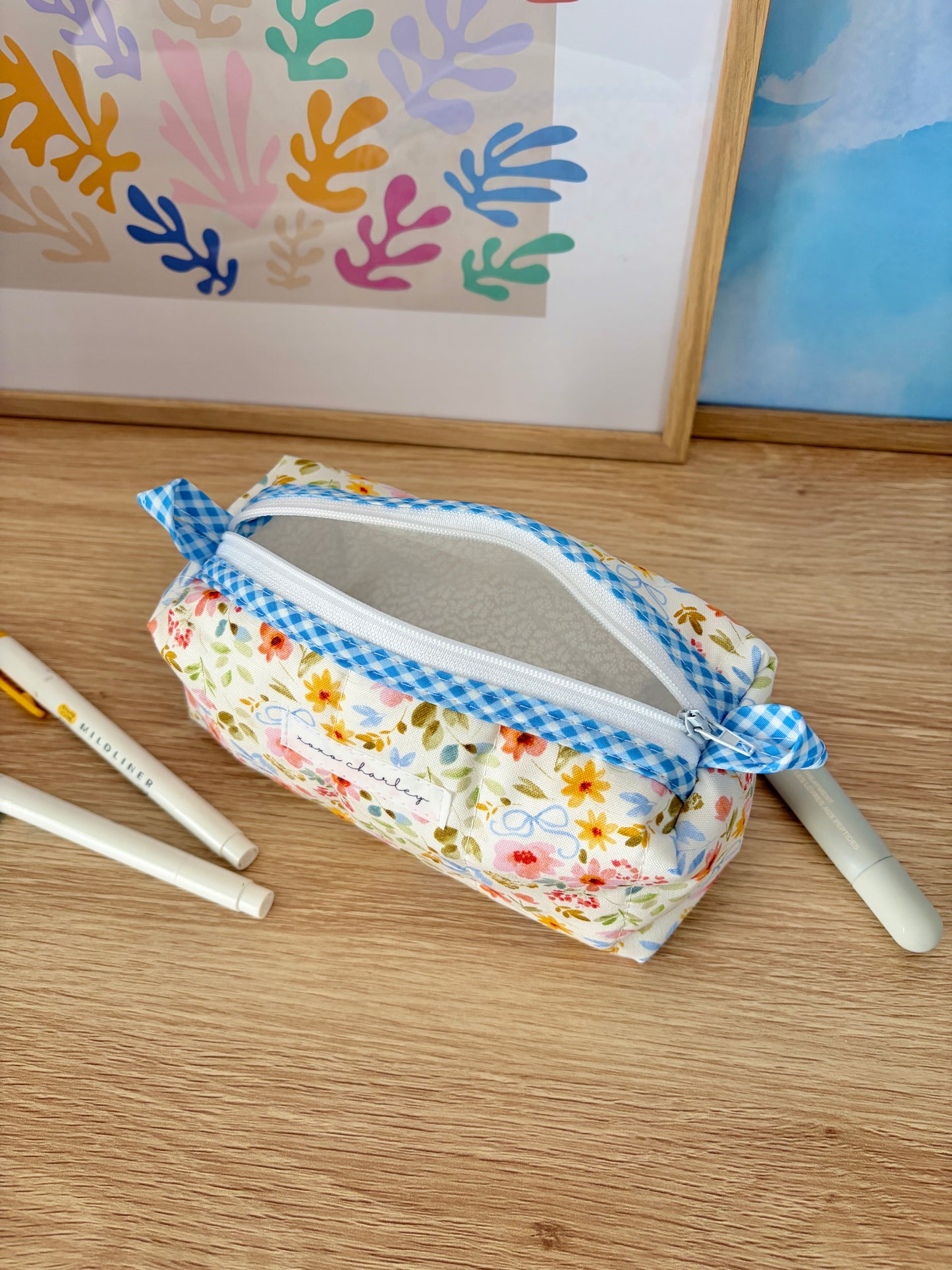 Bright Floral Colorblock Bag - Blue/White