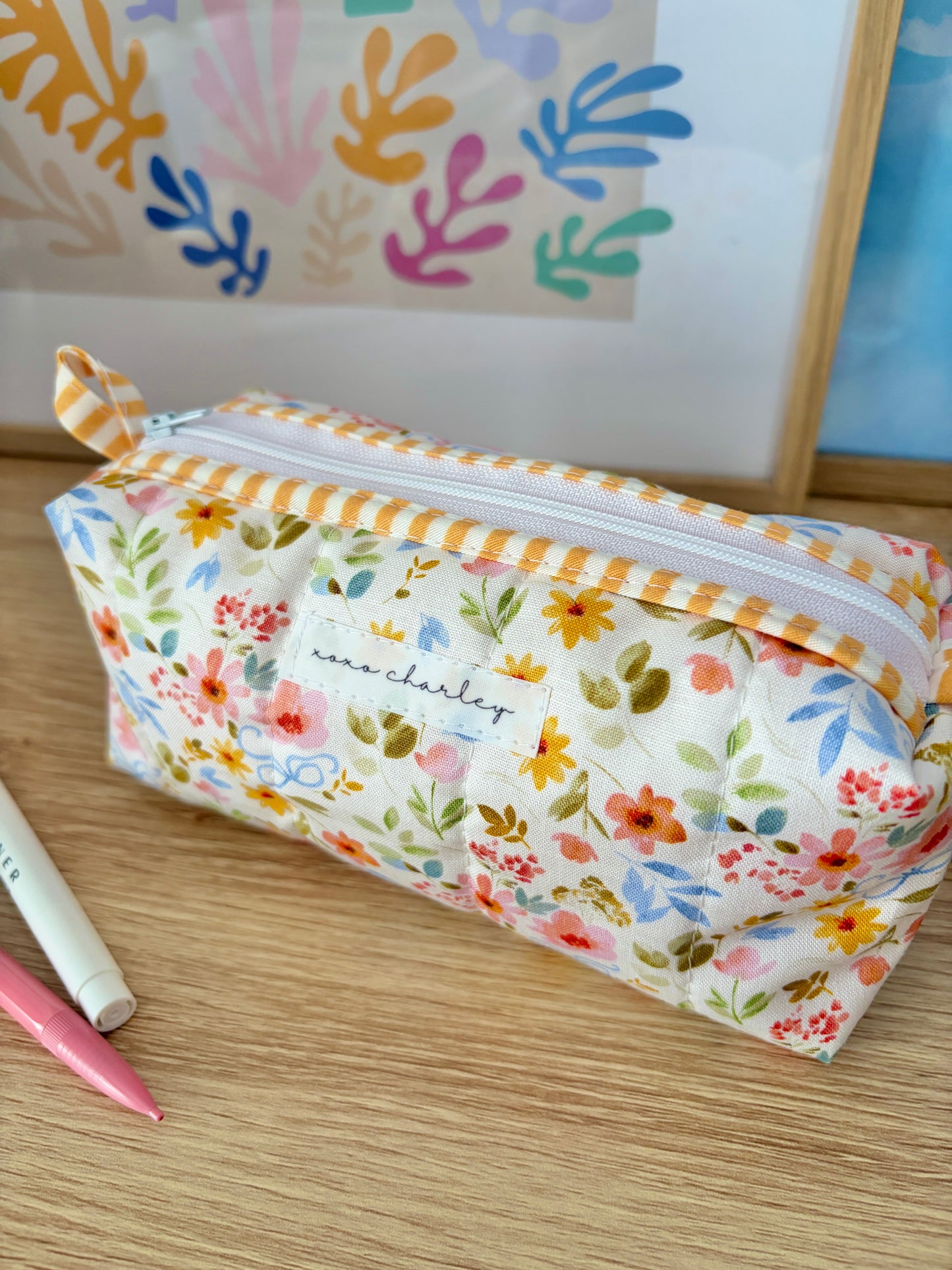 Bright Floral Colorblock Bag - Yellow Stripe/Pink Gingham