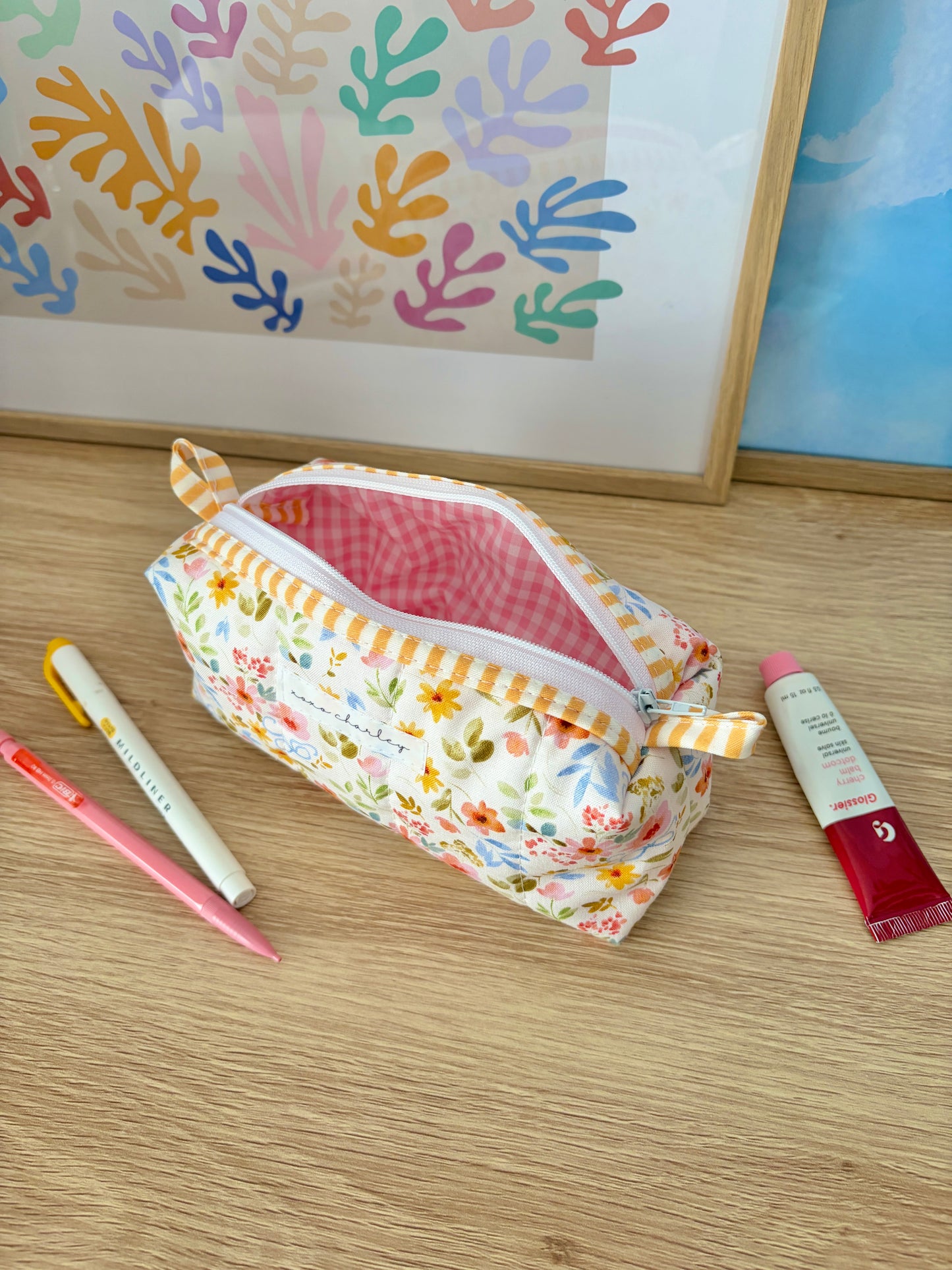 Bright Floral Colorblock Bag - Yellow Stripe/Pink Gingham
