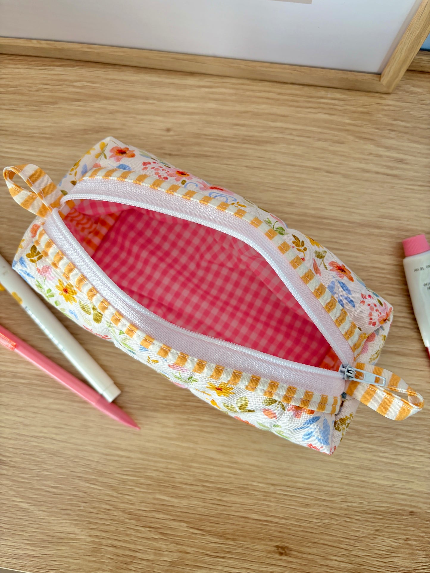 Bright Floral Colorblock Bag - Yellow Stripe/Pink Gingham
