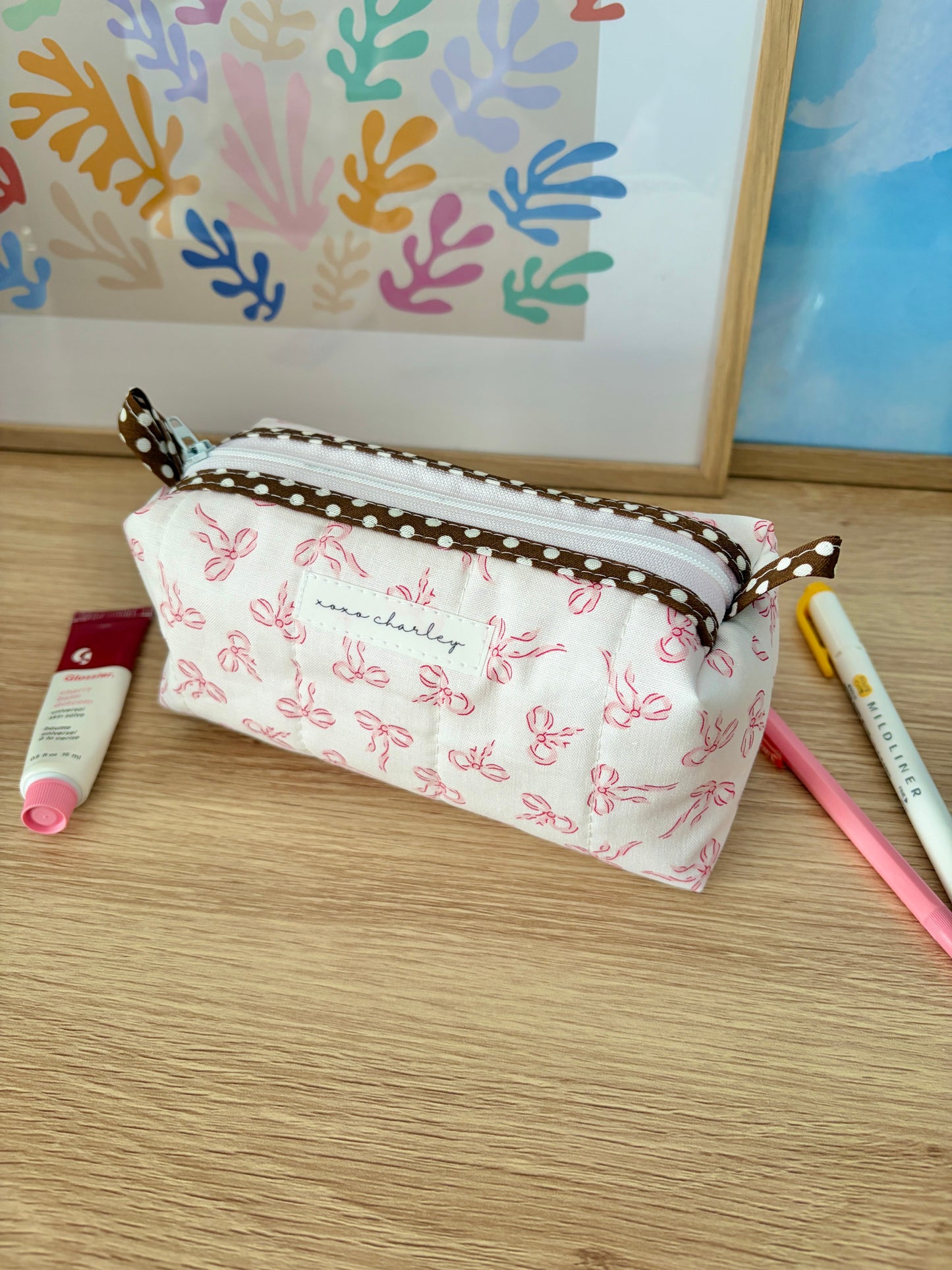 Mini Pink Bows Colorblock Bag - Brown/Pink Gingham