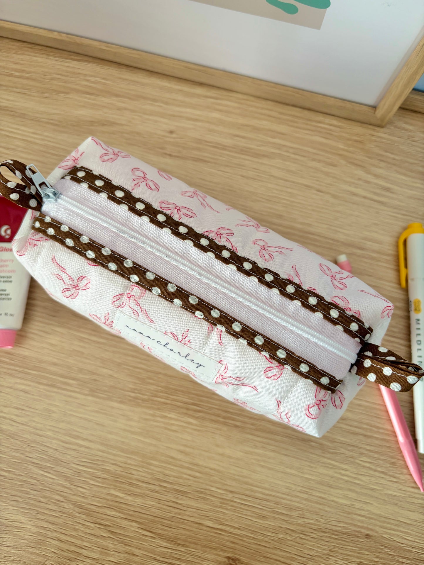 Mini Pink Bows Colorblock Bag - Brown/Pink Gingham