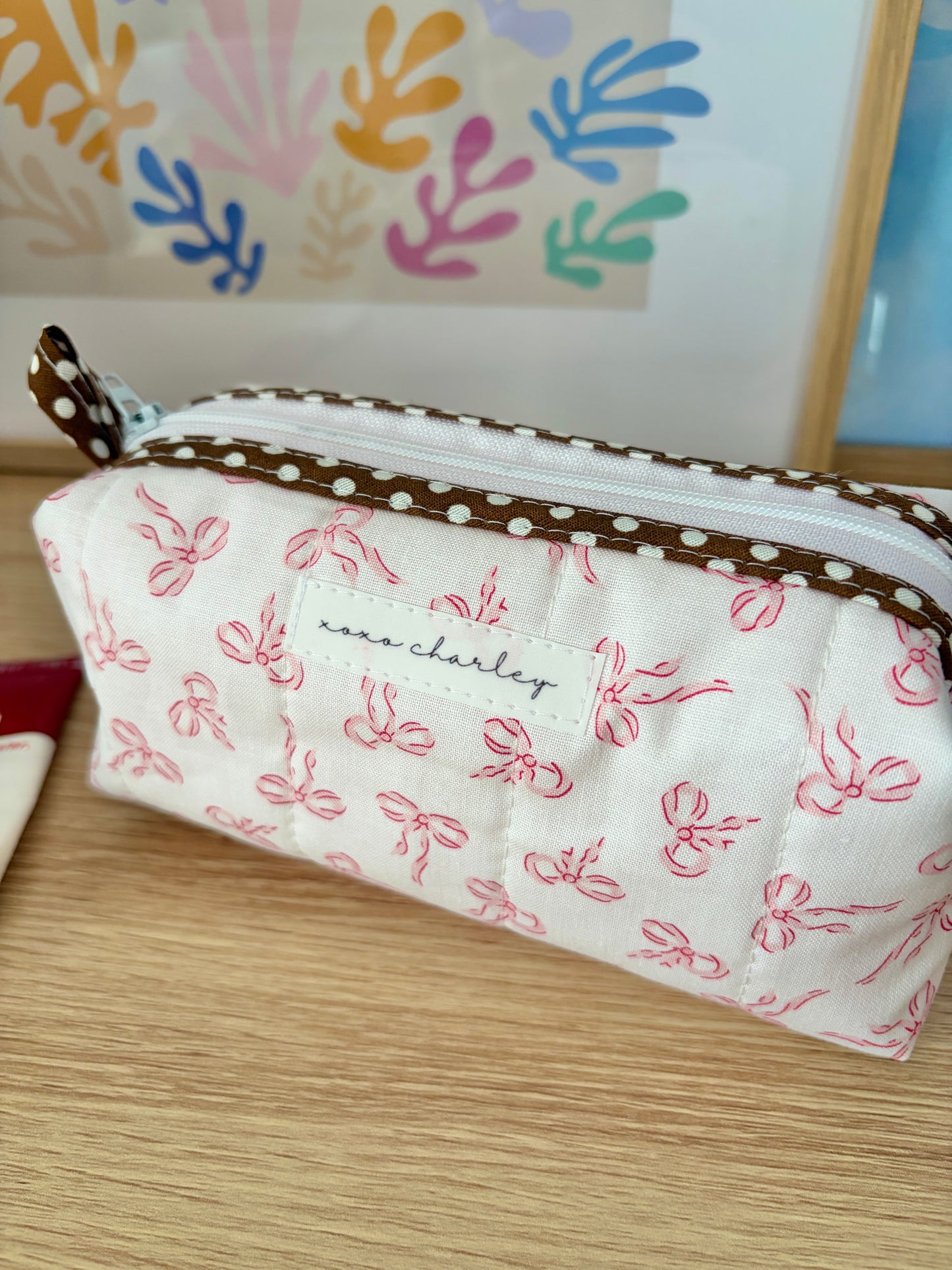 Mini Pink Bows Colorblock Bag - Brown/Pink Gingham