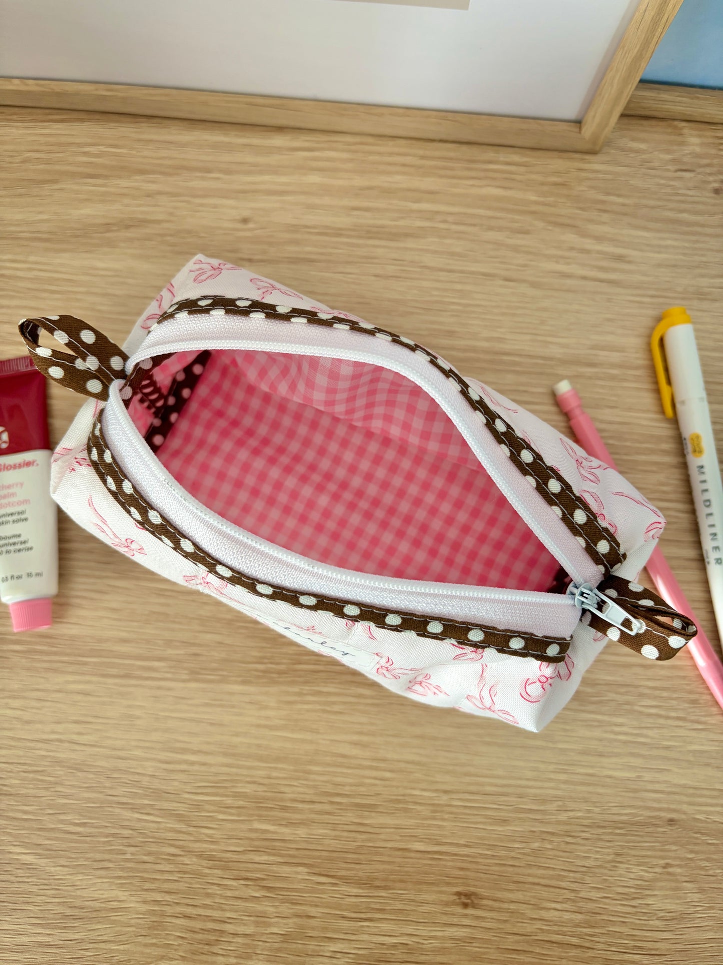 Mini Pink Bows Colorblock Bag - Brown/Pink Gingham