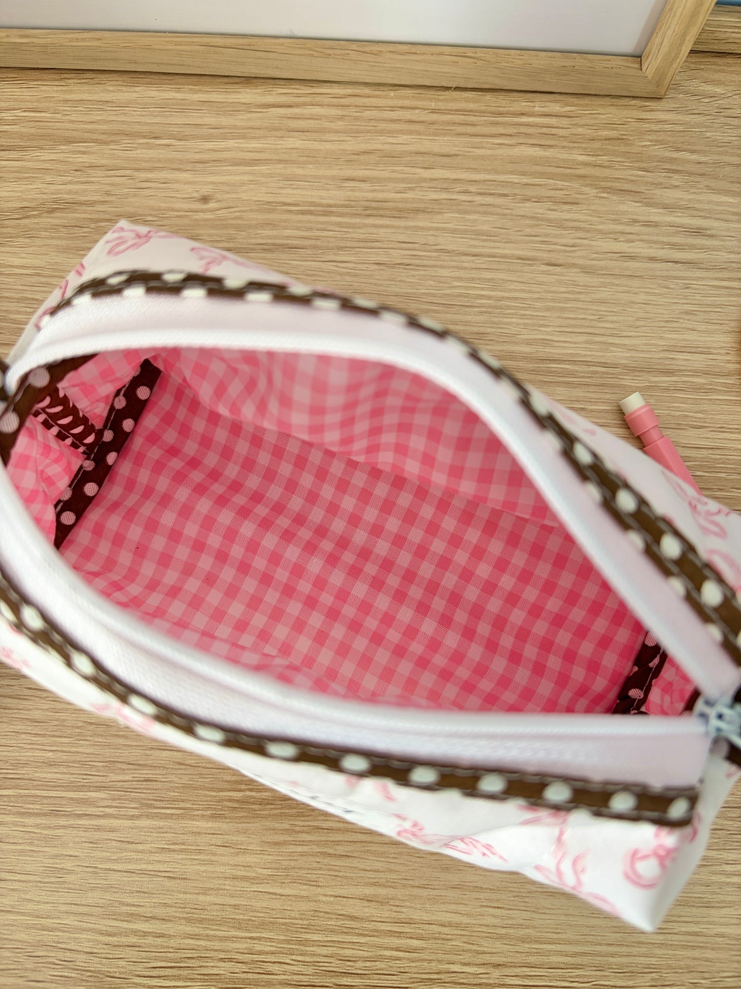 Mini Pink Bows Colorblock Bag - Brown/Pink Gingham