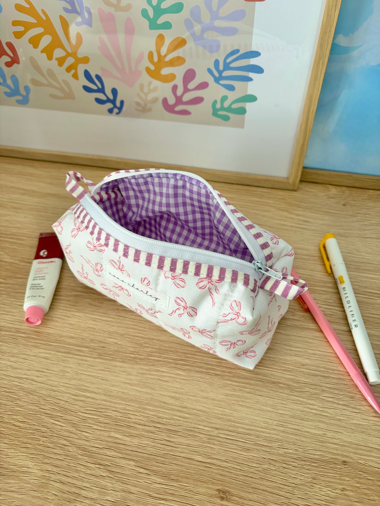 Mini Pink Bows Colorblock Bag - Purple/Purple Gingham