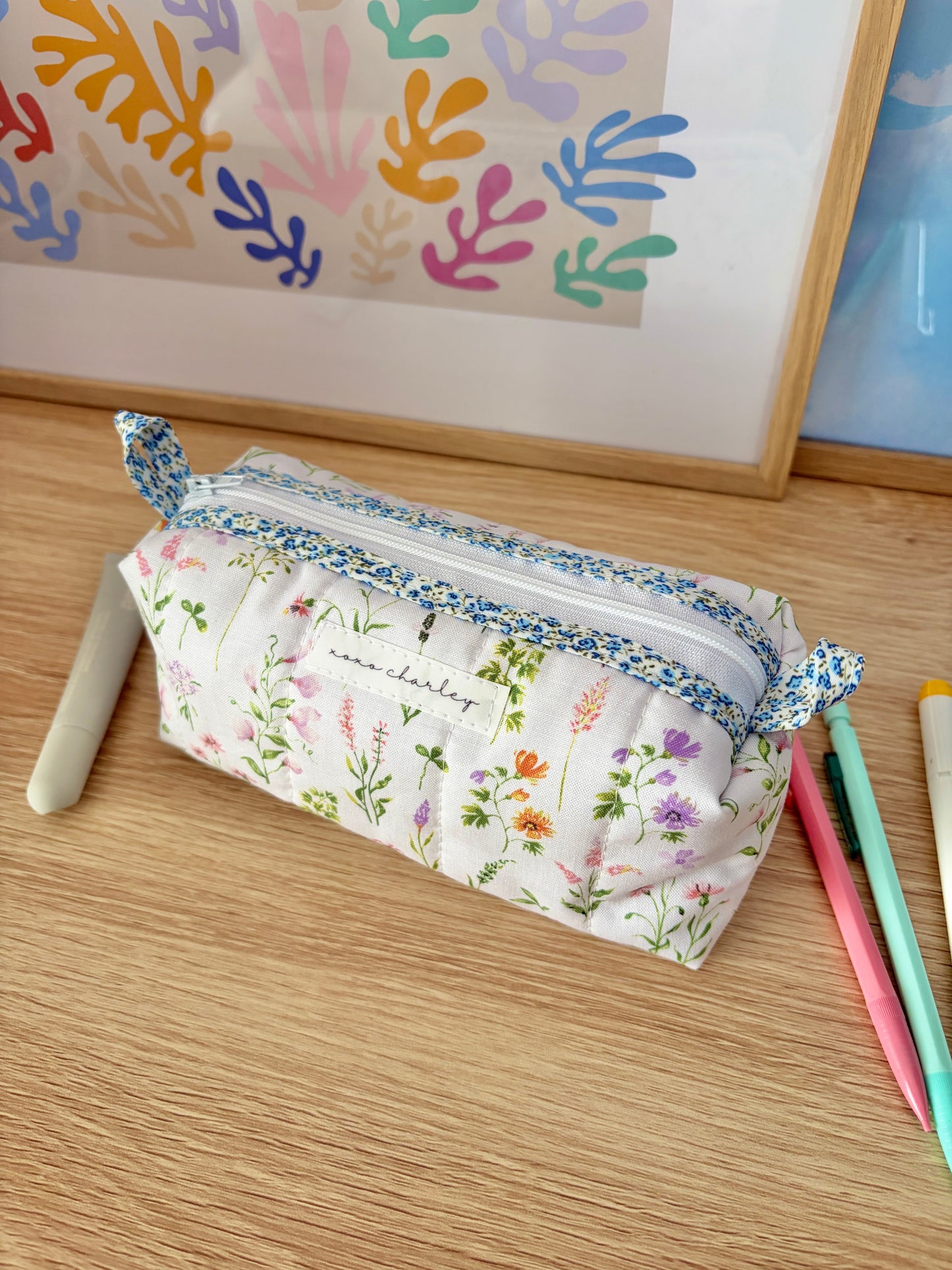 Purple Wildflower Colorblock Bag - Blue Floral/Purple Gingham