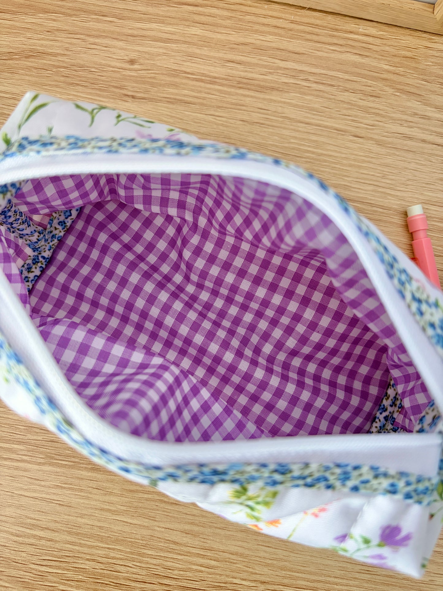 Purple Wildflower Colorblock Bag - Blue Floral/Purple Gingham