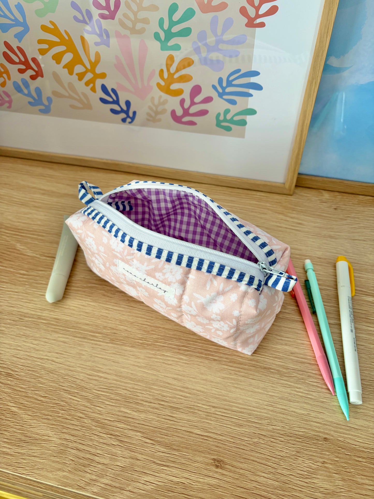 The Floral Ballerina Colorblock Bag - Blue/Purple Gingham