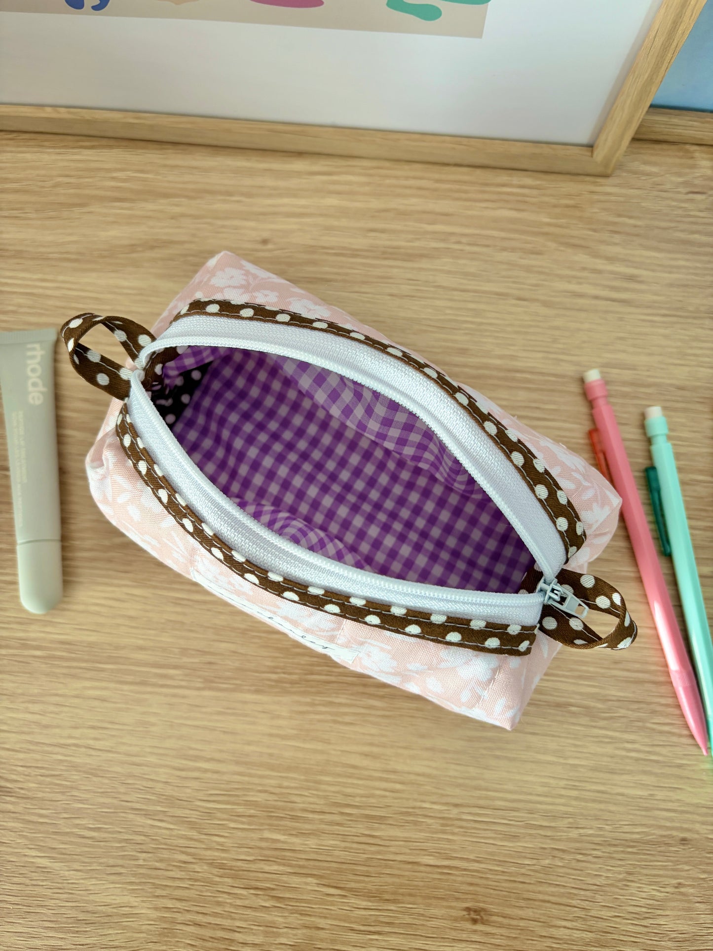The Floral Ballerina Colorblock Bag - Brown/Purple Gingham