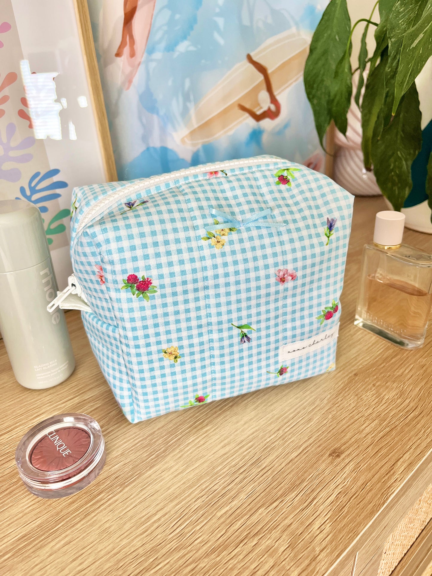 The Chloe Makeup Bag with blue bow