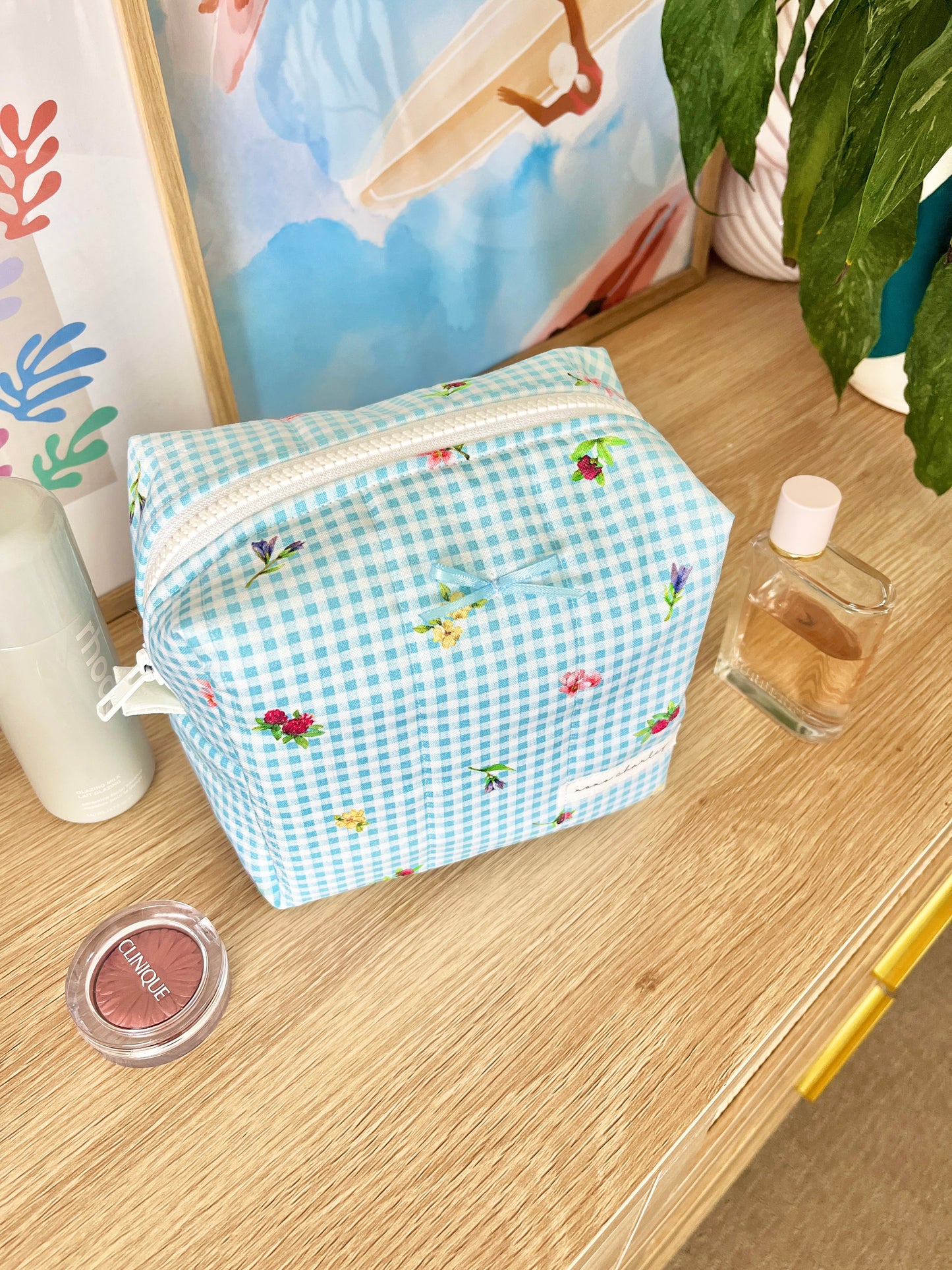 The Chloe Makeup Bag with blue bow