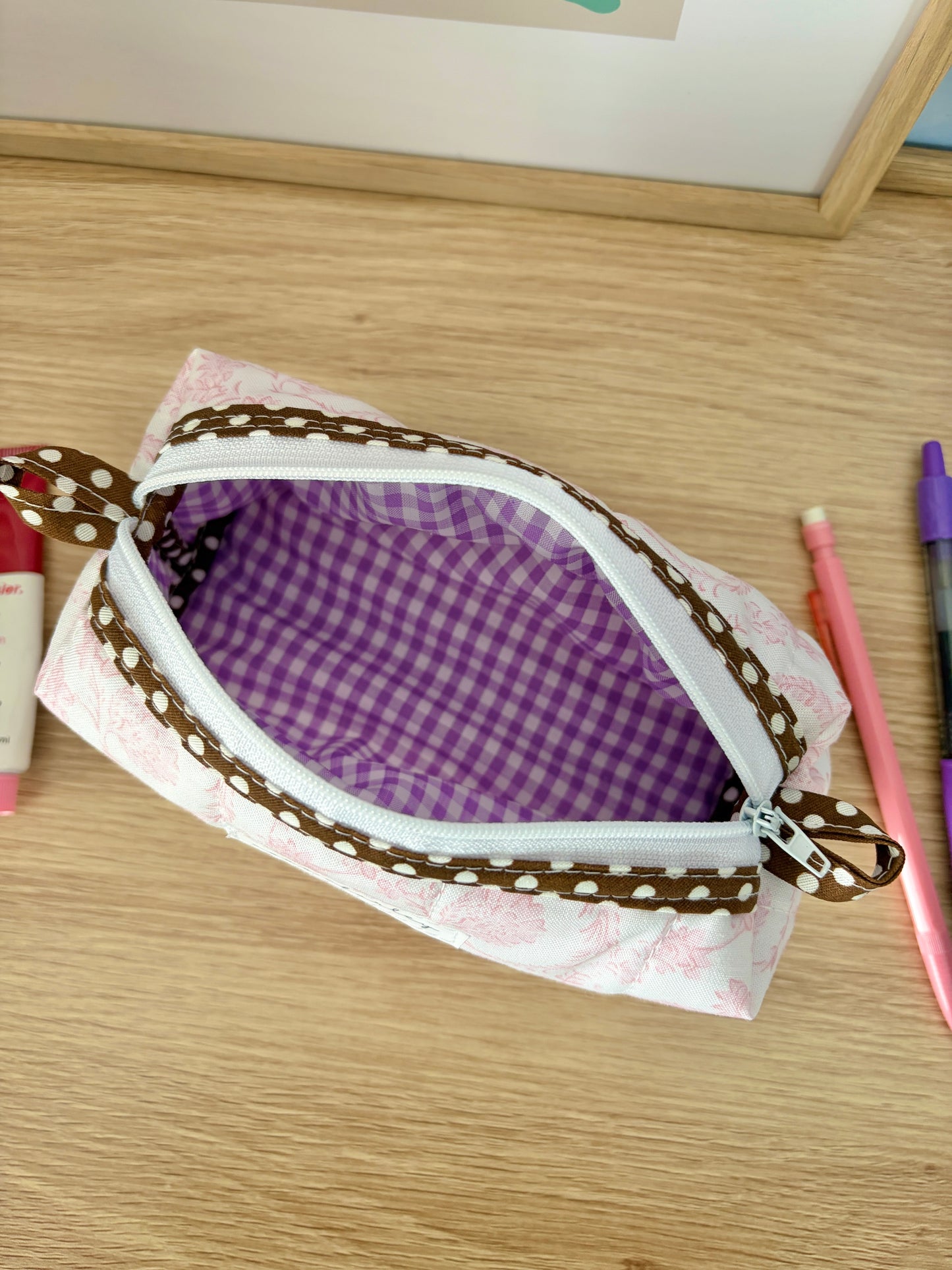 The Vintage Pink Colorblock Bag - Brown/Purple Gingham