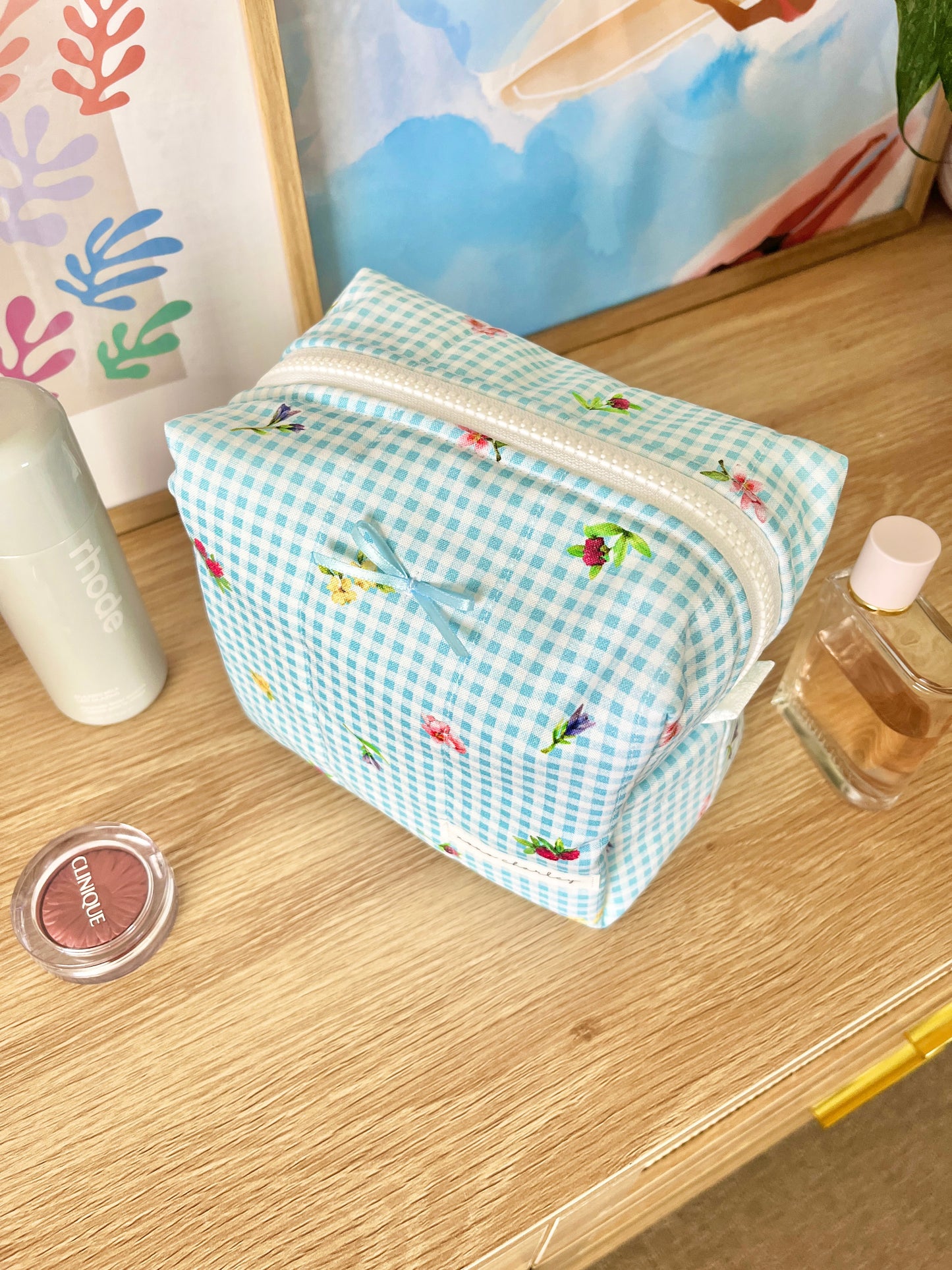 The Chloe Makeup Bag with blue bow