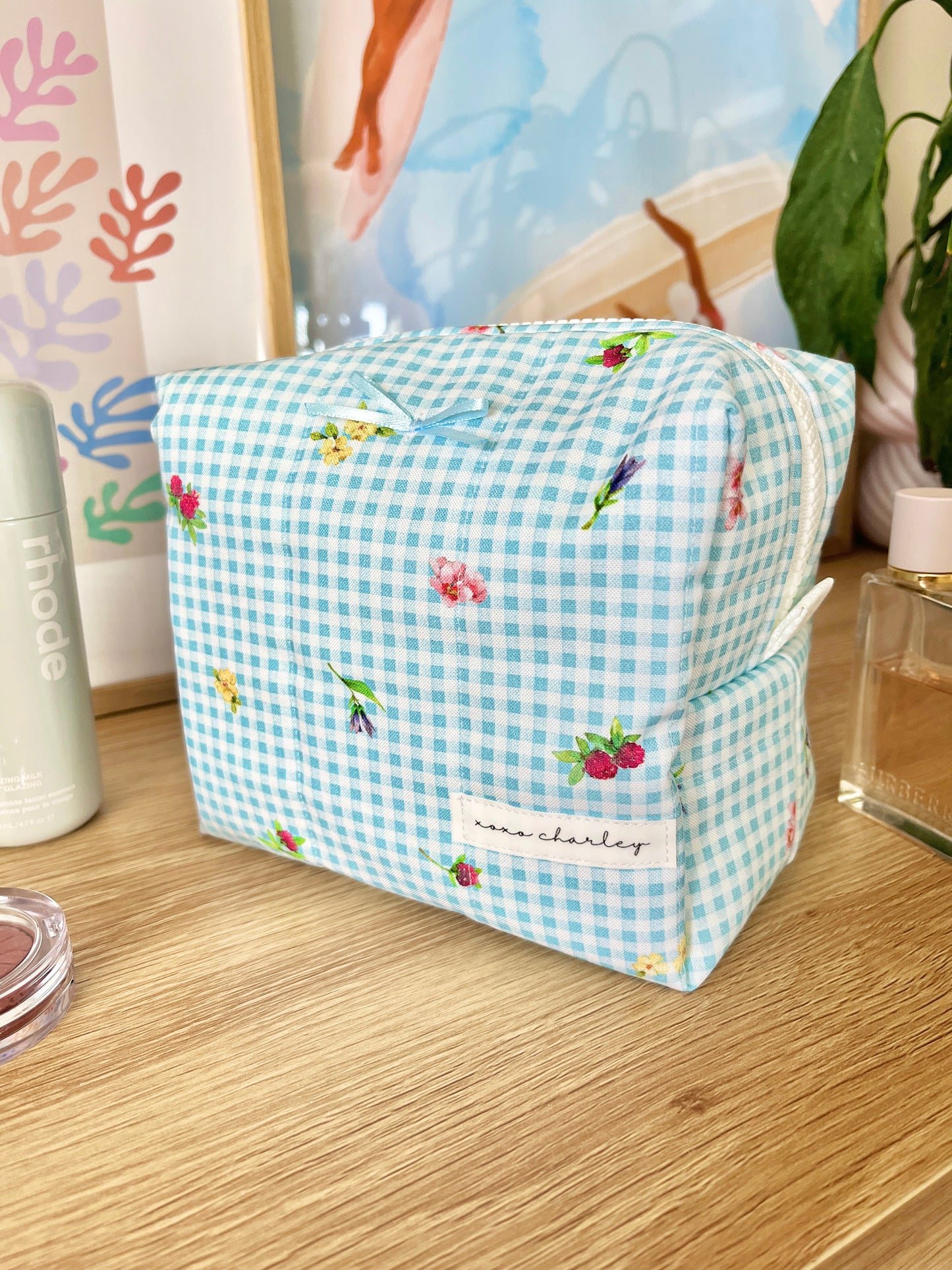 The Chloe Makeup Bag with blue bow