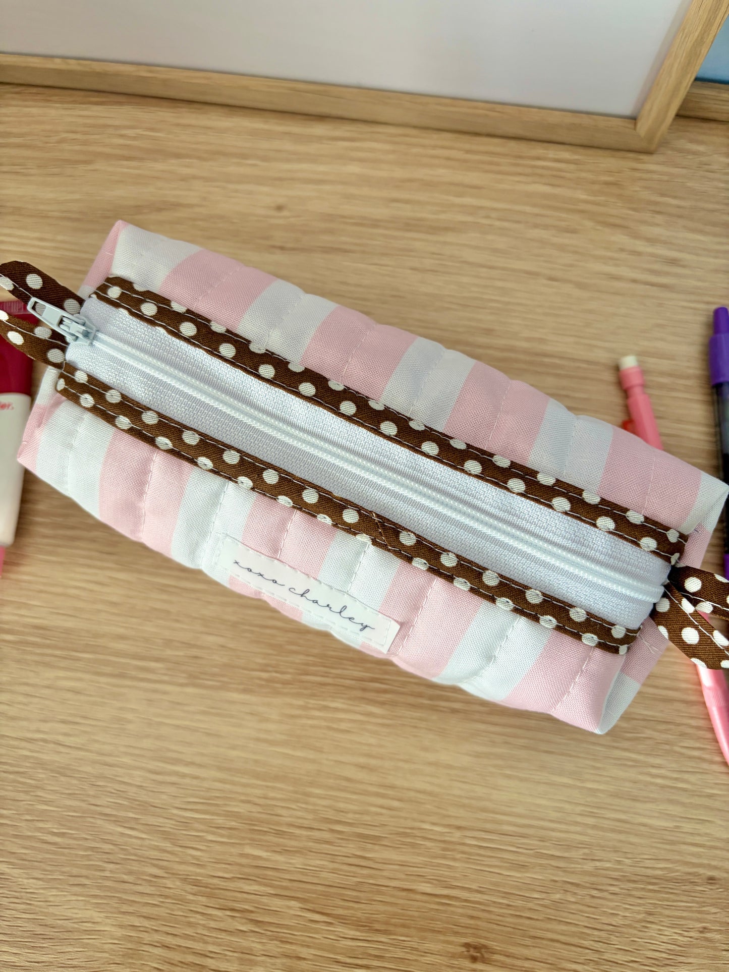 The Pink & White Stripe Colorblock Bag - Brown/Purple Gingham