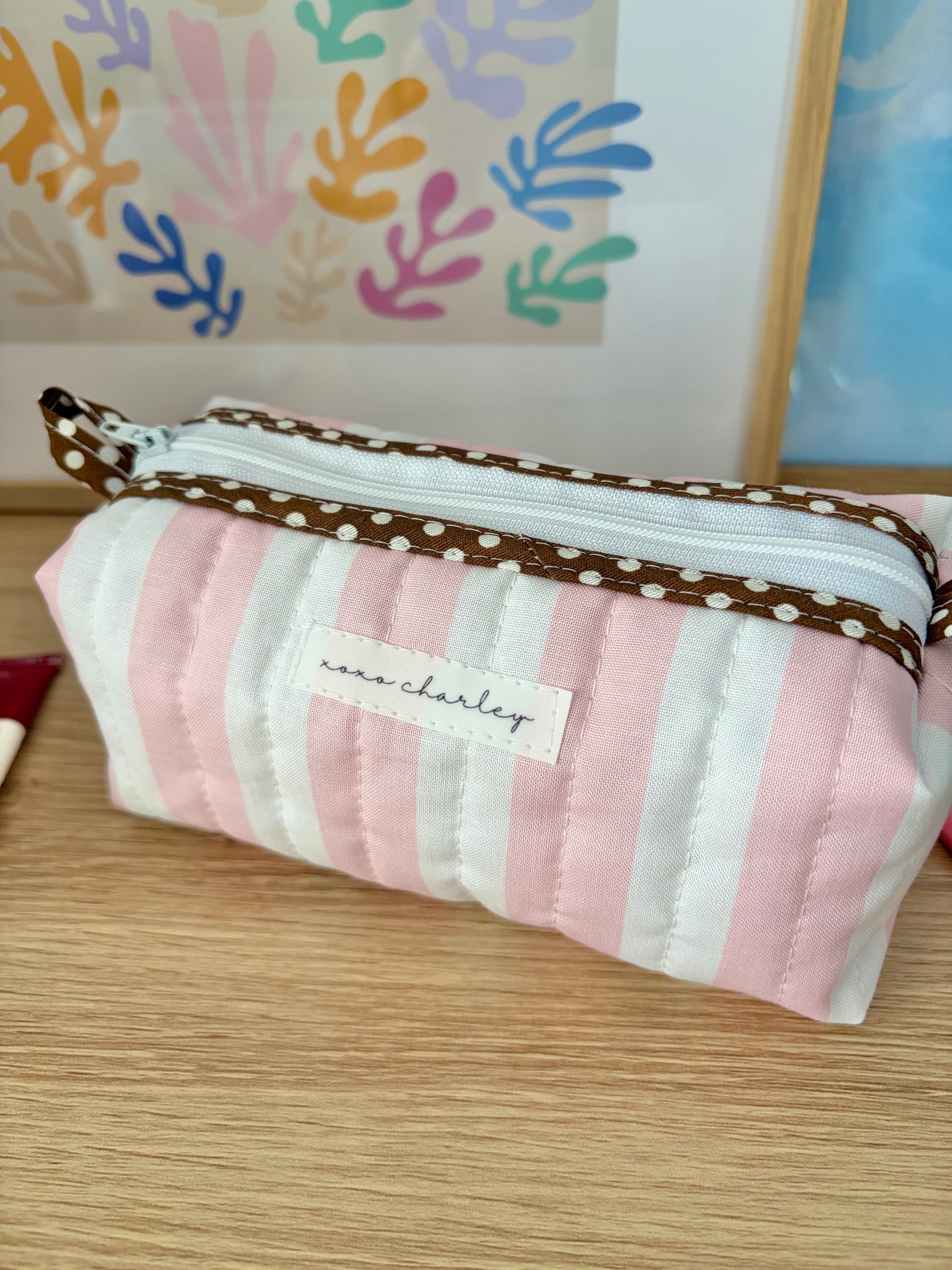 The Pink & White Stripe Colorblock Bag - Brown/Purple Gingham